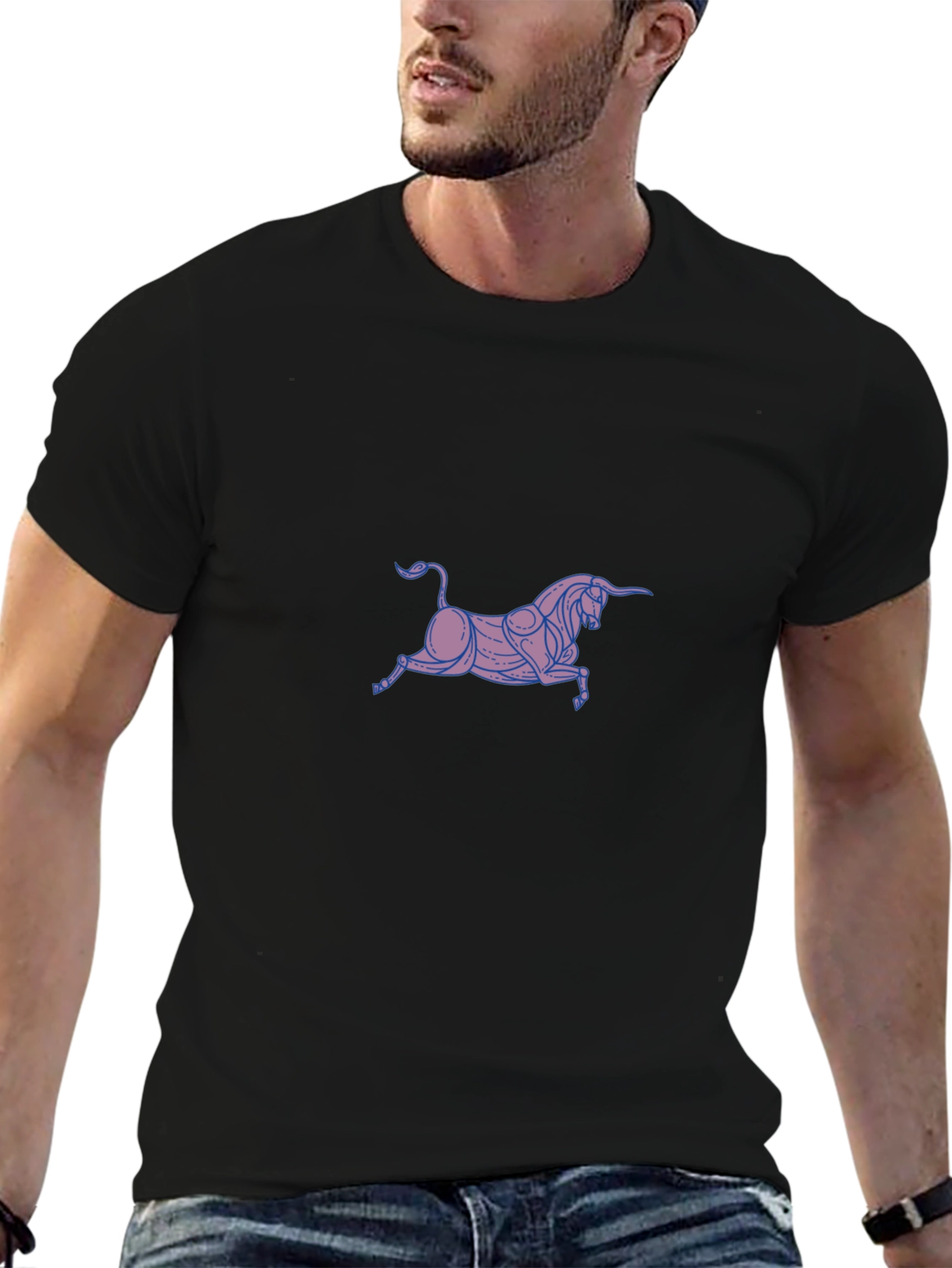 Stylish Bull Graphic Black T-Shirt