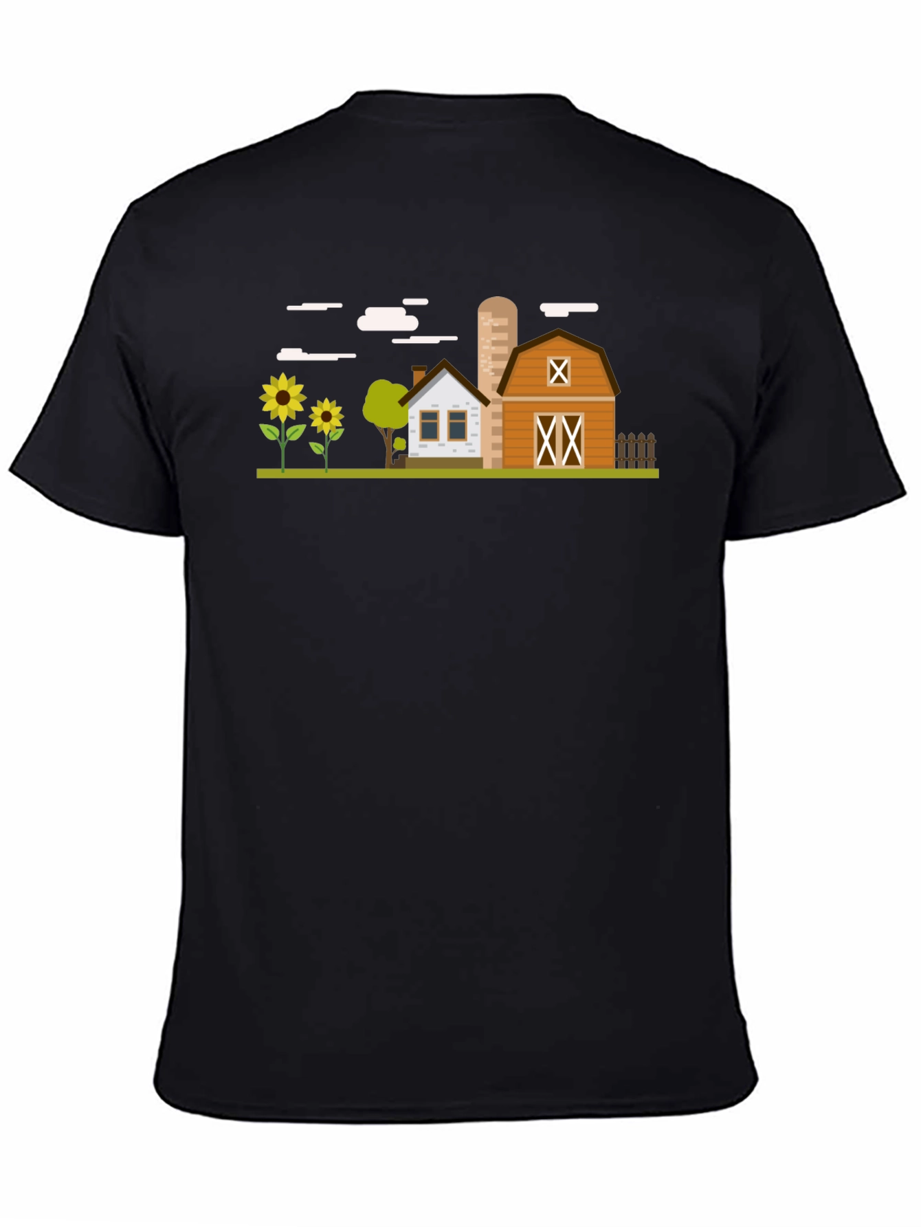 Farm Scene Graphic T-Shirt - Black Cotton Tee