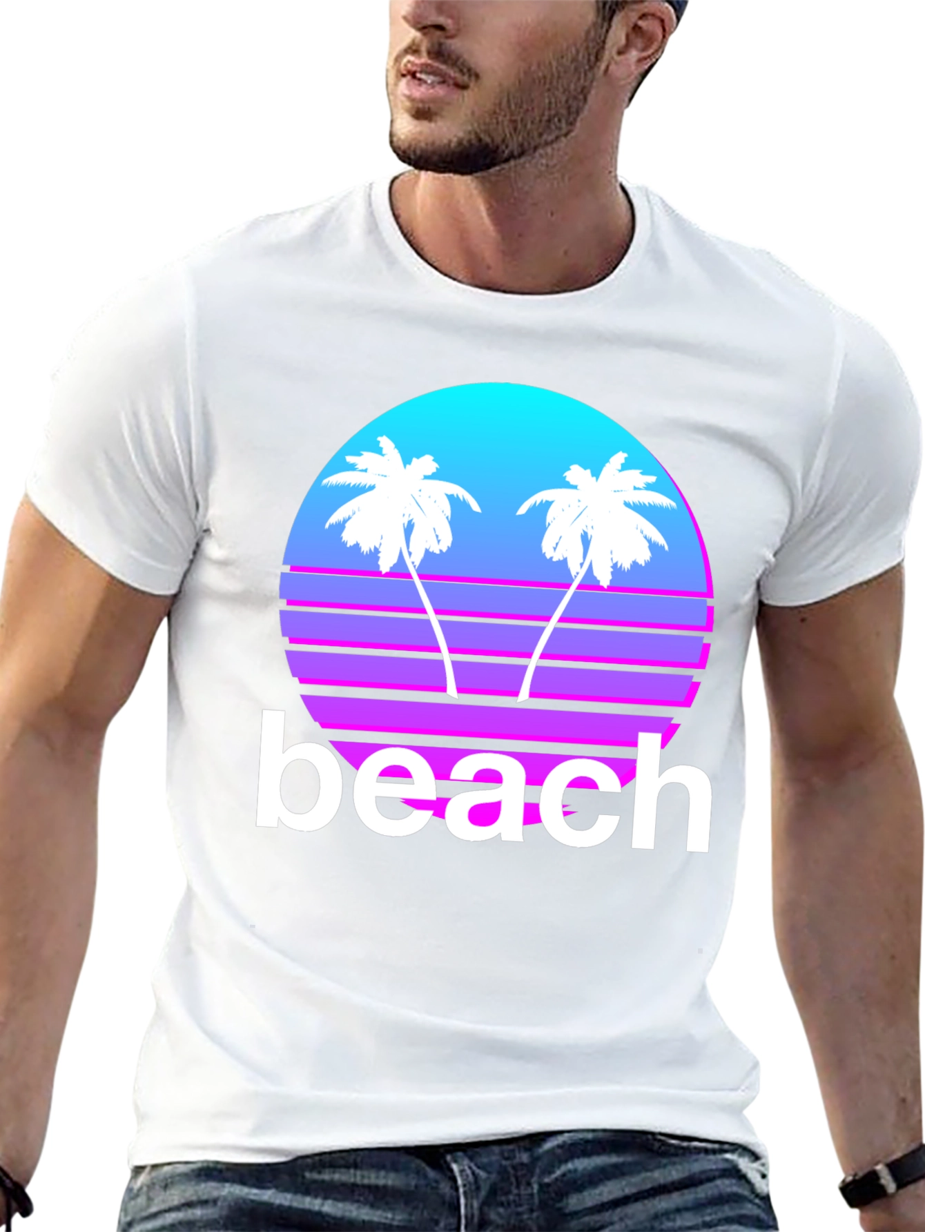 Retro Beach T-Shirt - Sunset Palms Graphic Tee