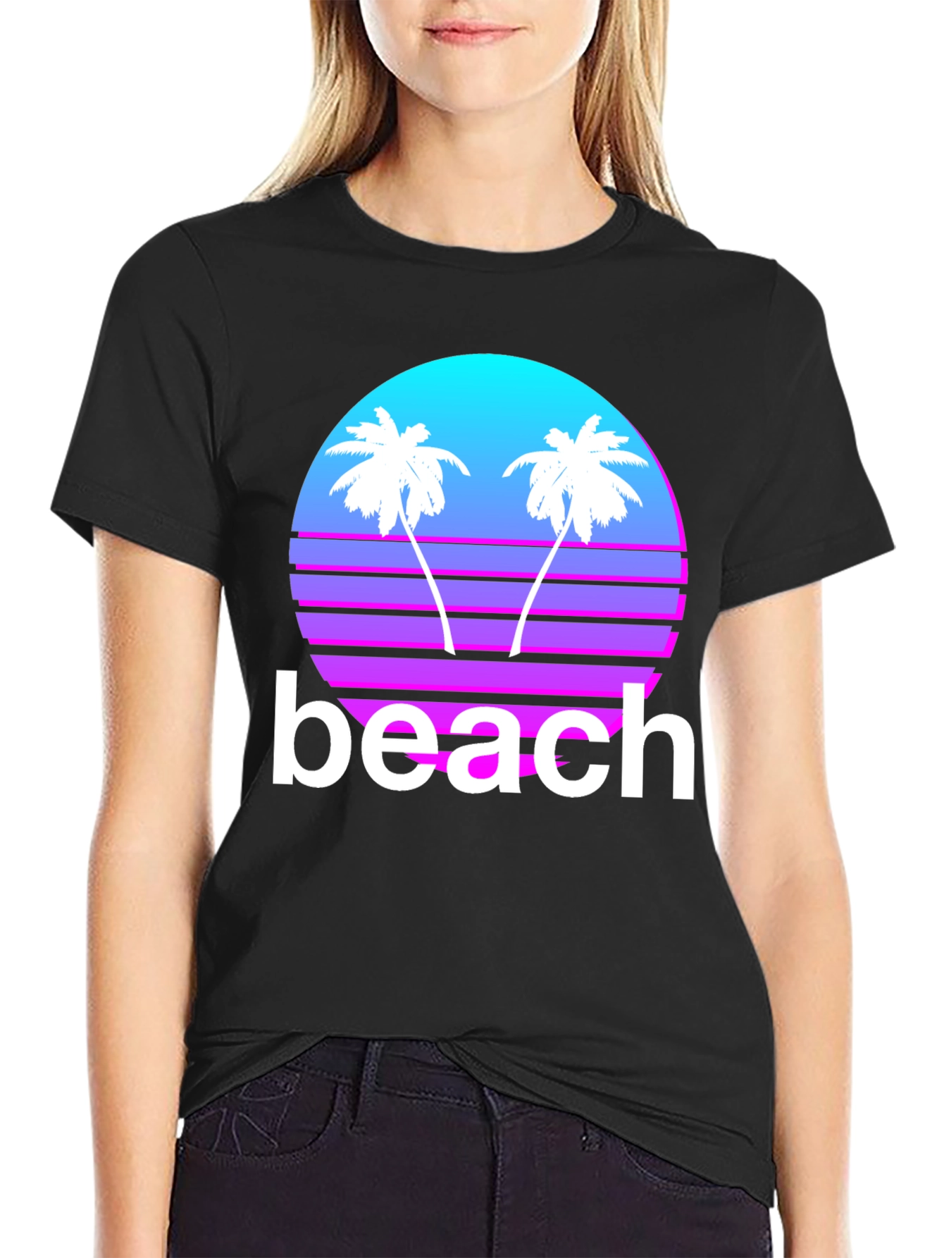 Retro Beach T-Shirt - Sunset Palms Graphic Tee
