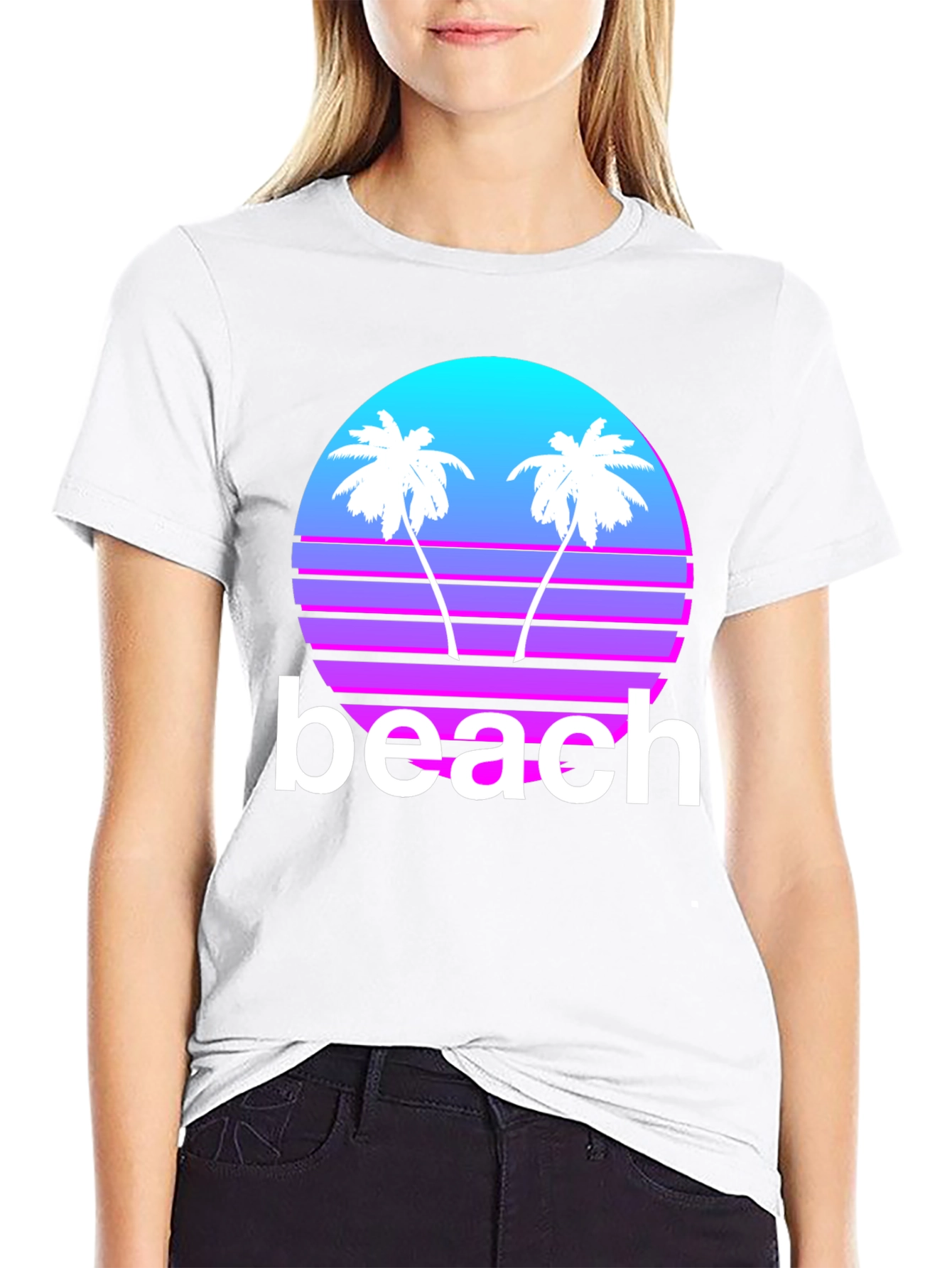 Retro Beach T-Shirt - Sunset Palms Graphic Tee