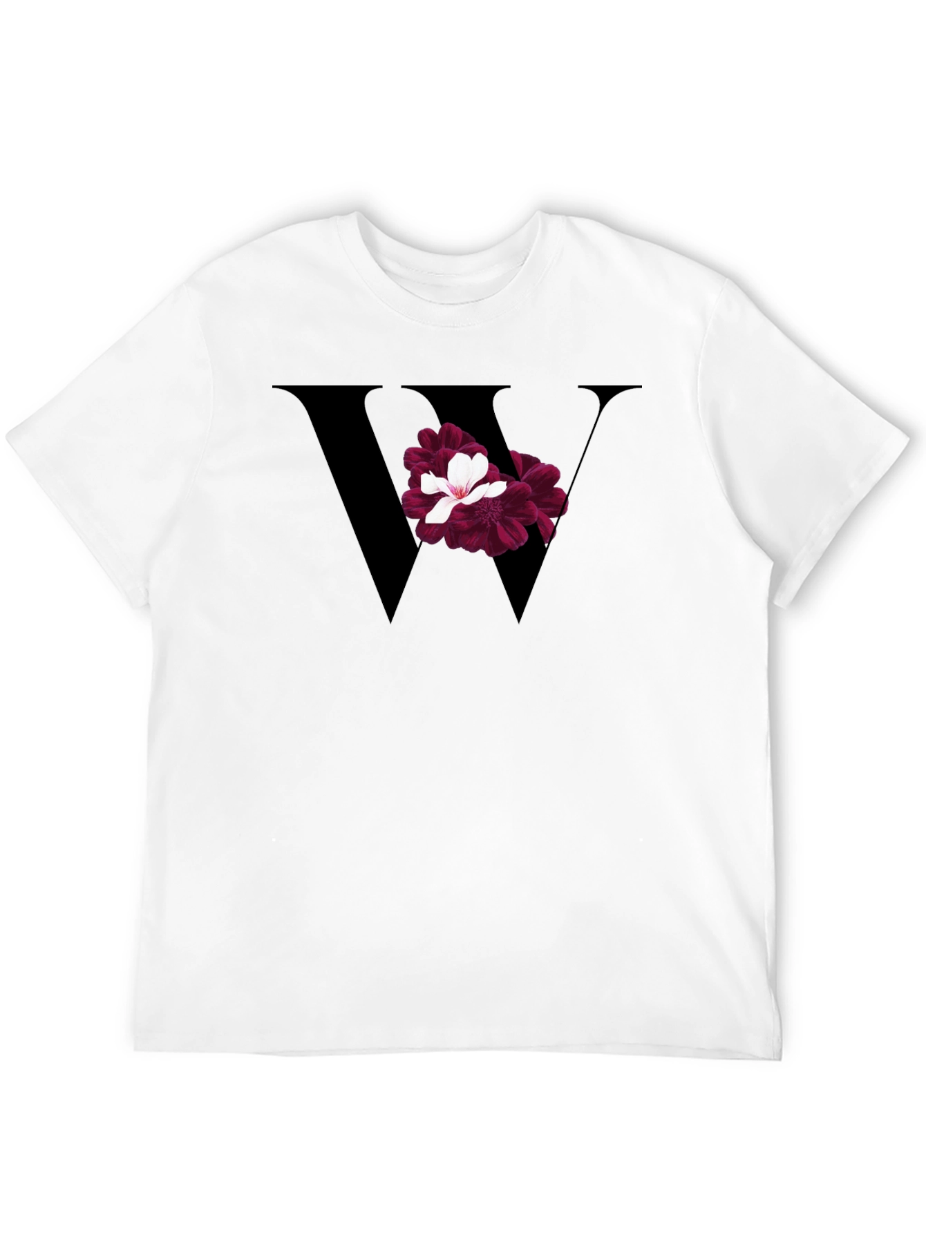 Floral Letter W Black T-Shirt