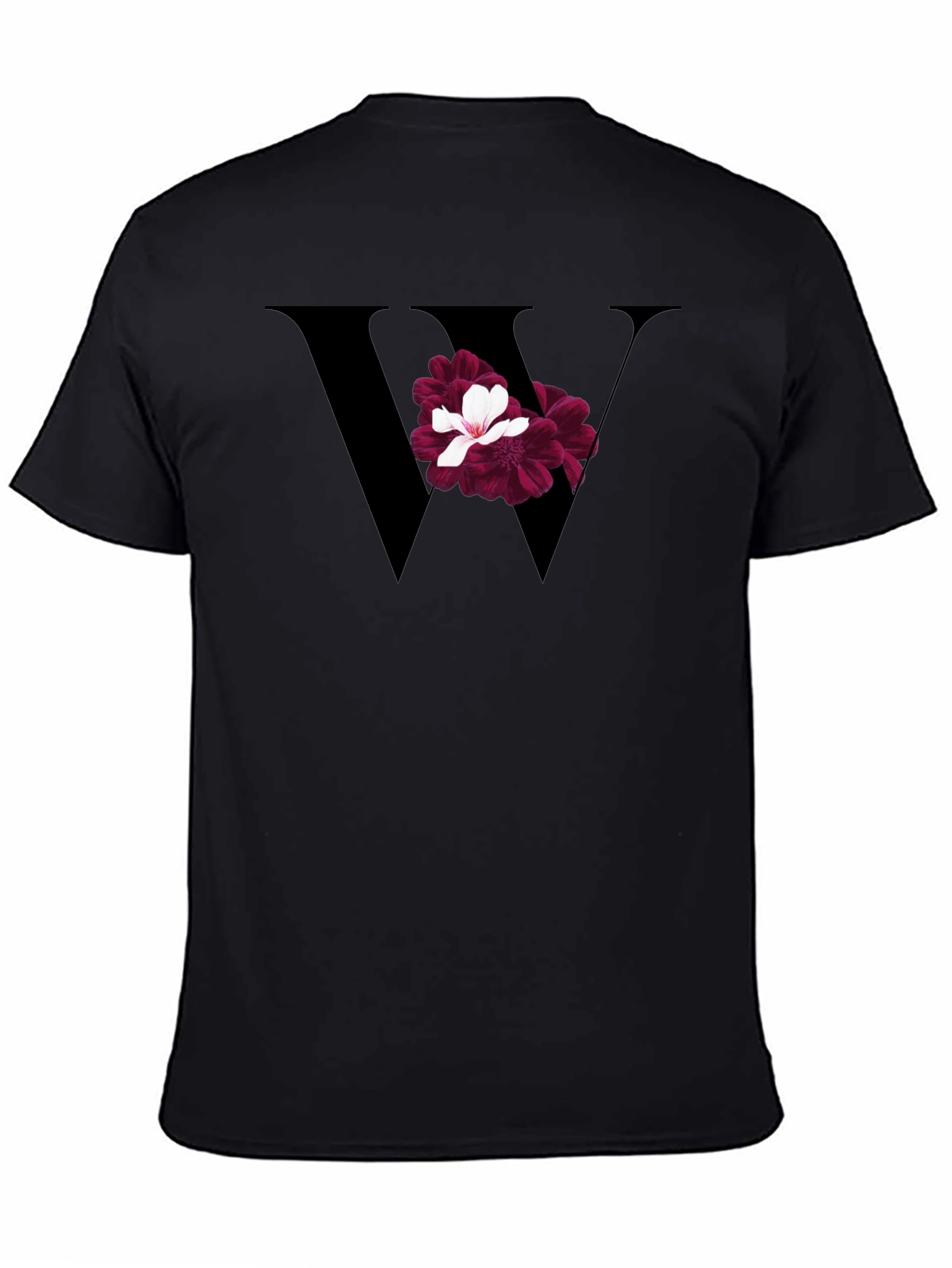Floral Letter W Black T-Shirt