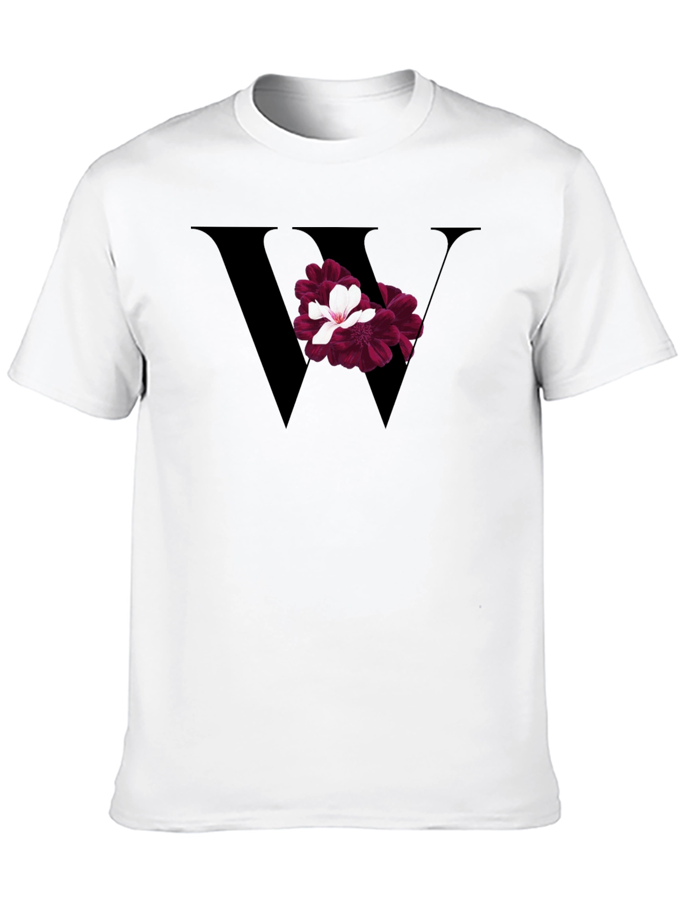 Floral Letter W Black T-Shirt