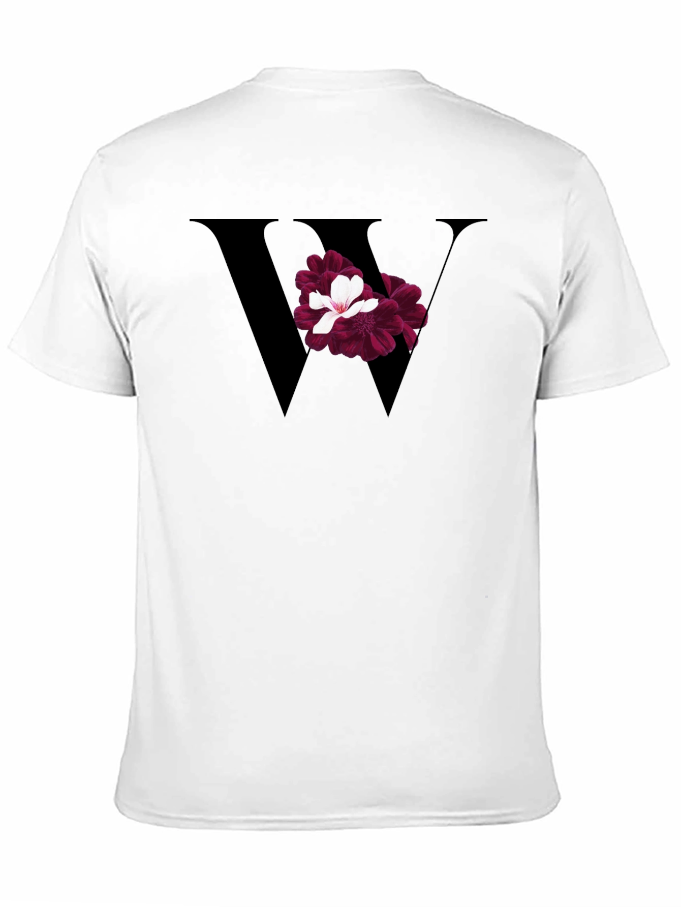 Floral Letter W Black T-Shirt