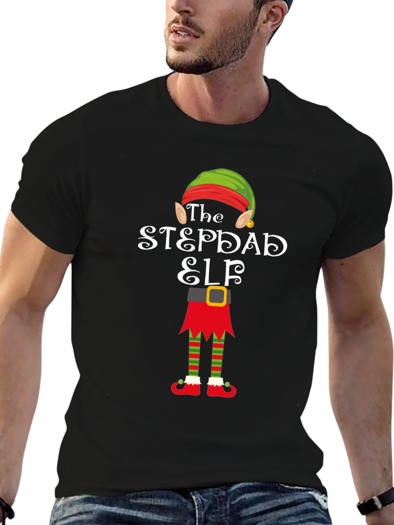 The Stepdad Elf Graphic T-Shirt - Festive Holiday Apparel