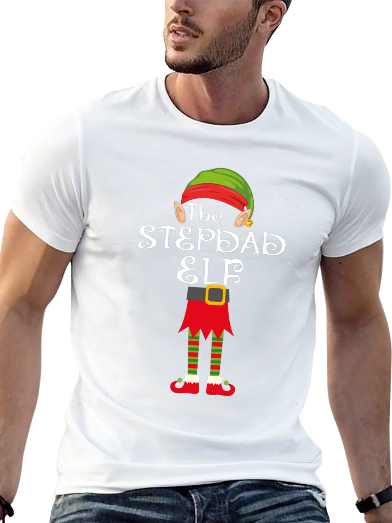 The Stepdad Elf Graphic T-Shirt - Festive Holiday Apparel
