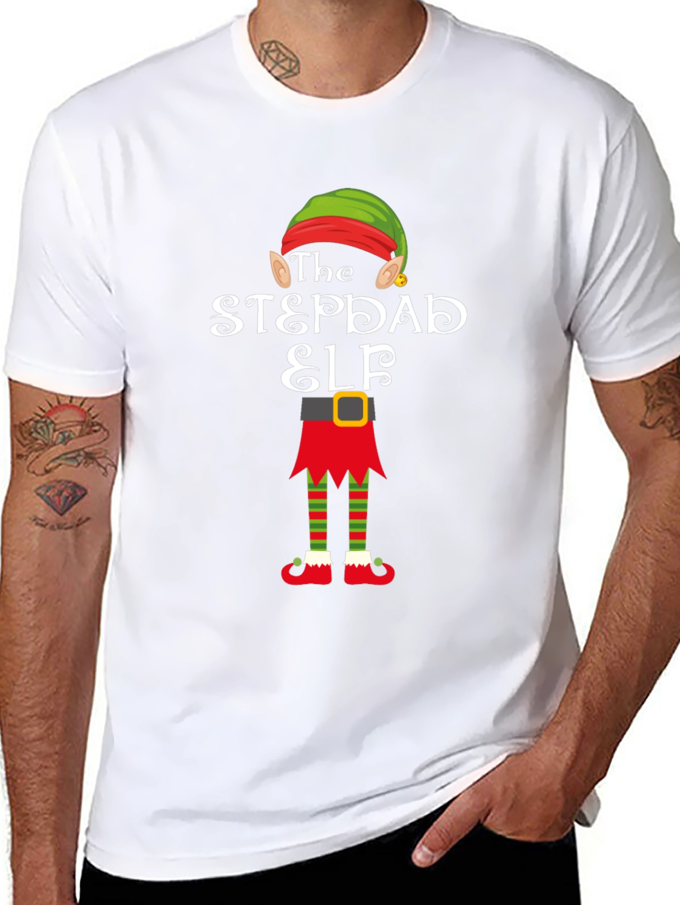 The Stepdad Elf Graphic T-Shirt - Festive Holiday Apparel