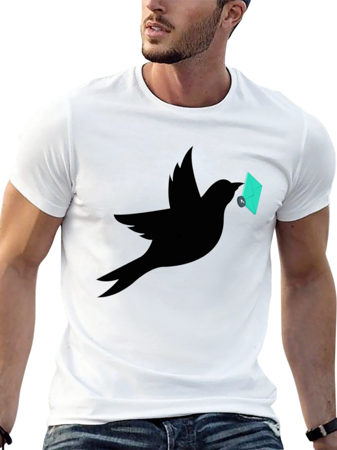 Bird with Envelope Graphic Tee - Black