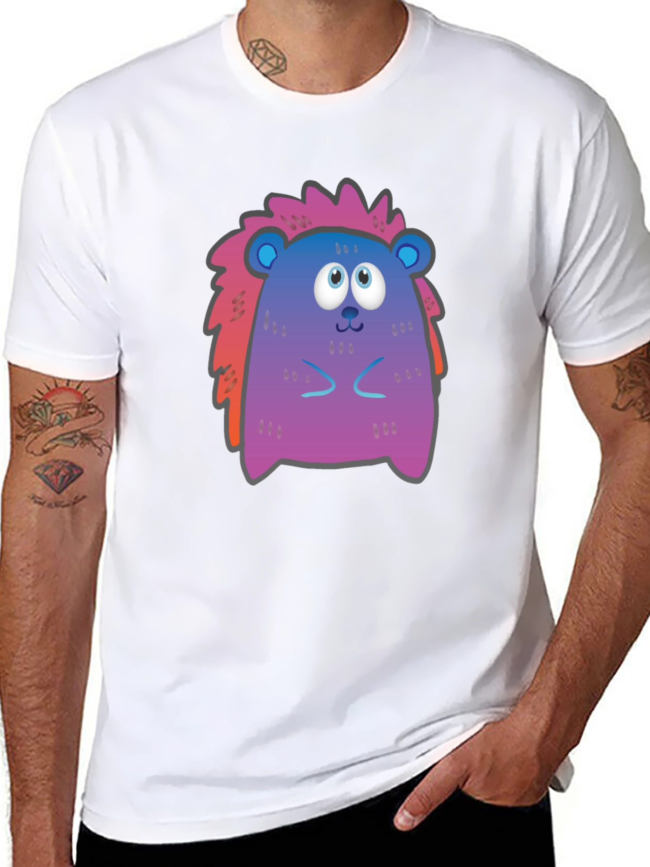 Cute Cartoon Hedgehog Black T-Shirt
