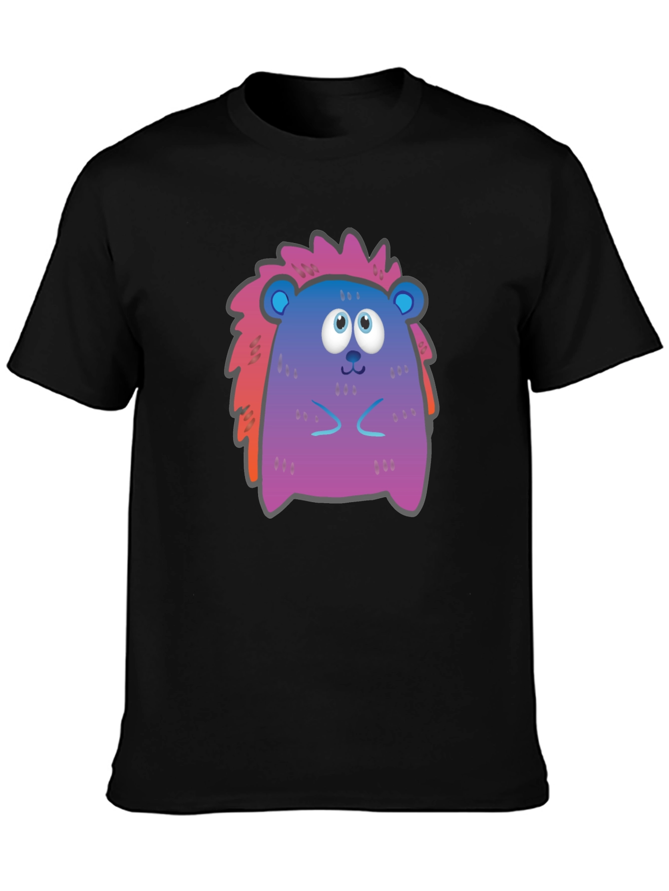 Cute Cartoon Hedgehog Black T-Shirt