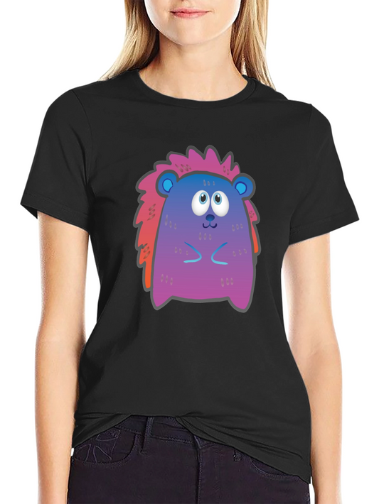 Cute Cartoon Hedgehog Black T-Shirt
