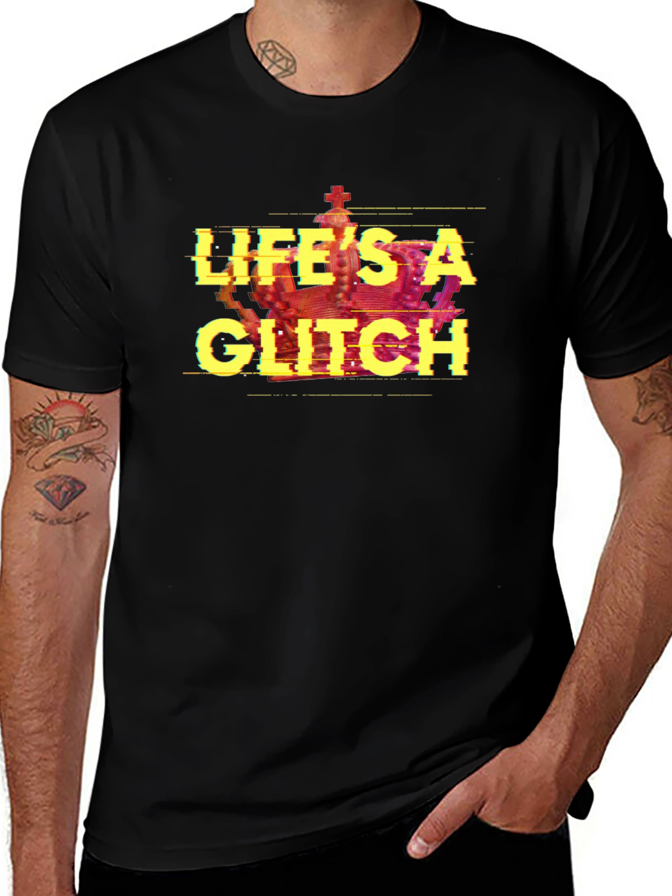 Lifes A Glitch T-Shirt - Black Tee with Crown