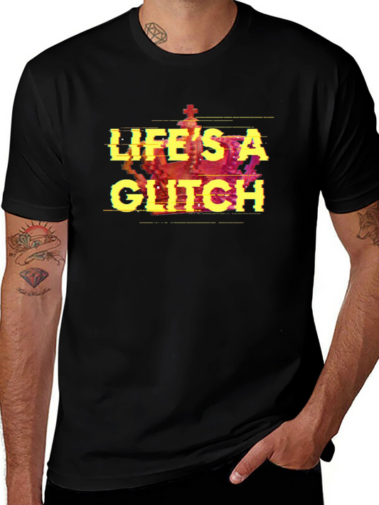 Lifes A Glitch T-Shirt - Black Tee with Crown