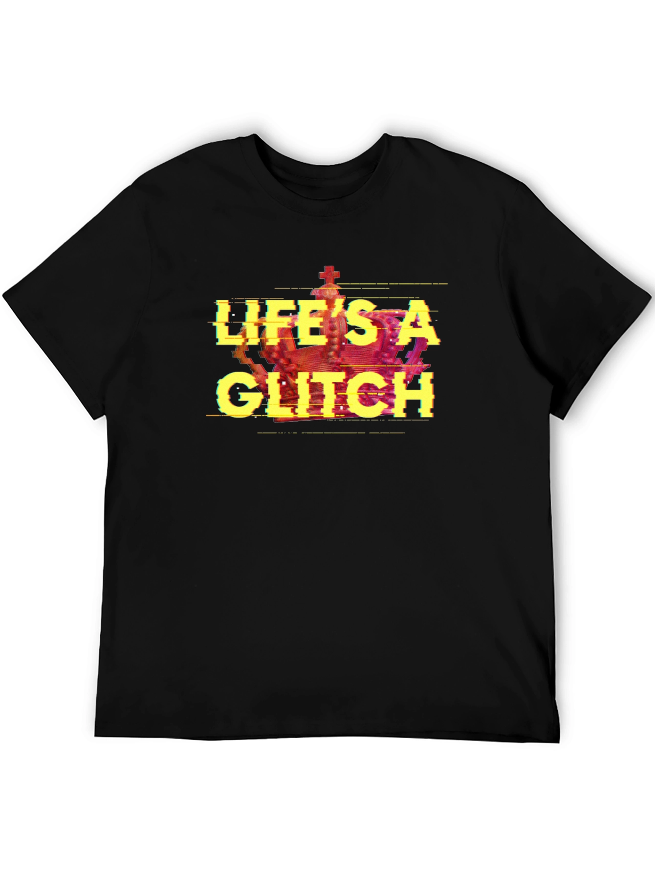 Lifes A Glitch T-Shirt - Black Tee with Crown