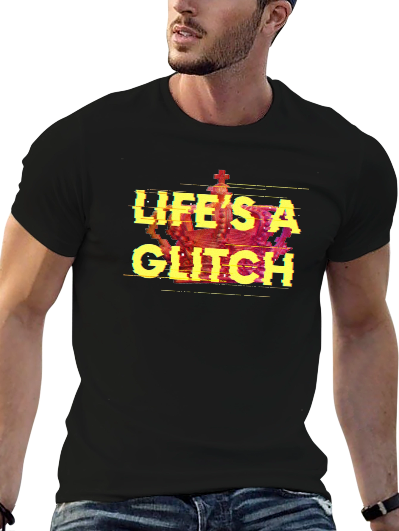 Lifes A Glitch T-Shirt - Black Tee with Crown
