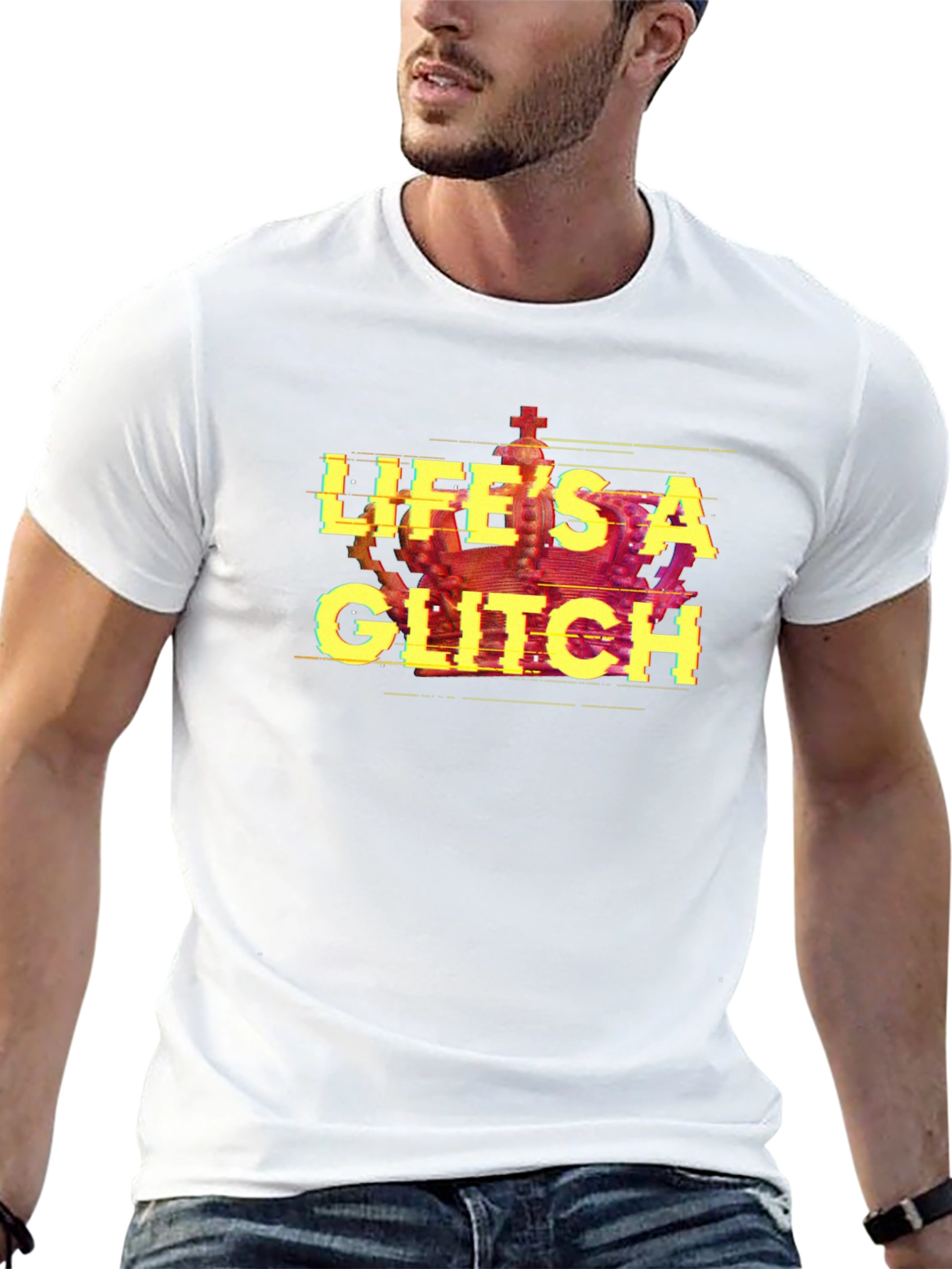 Lifes A Glitch T-Shirt - Black Tee with Crown