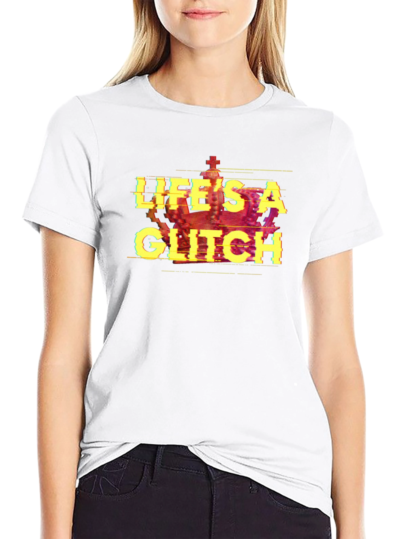 Lifes A Glitch T-Shirt - Black Tee with Crown