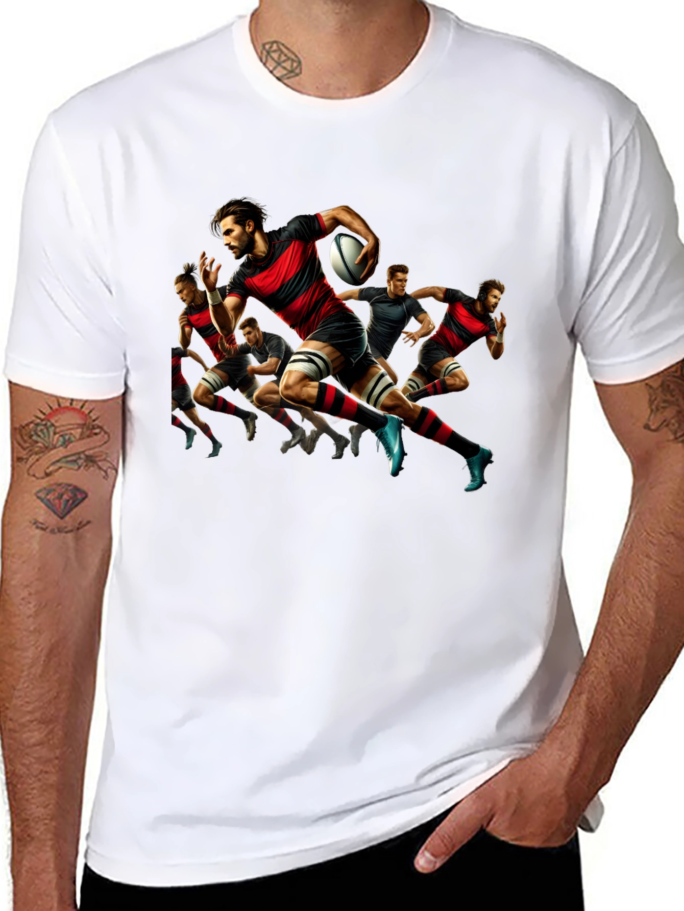 Rugby Player Graphic Black T-Shirt
