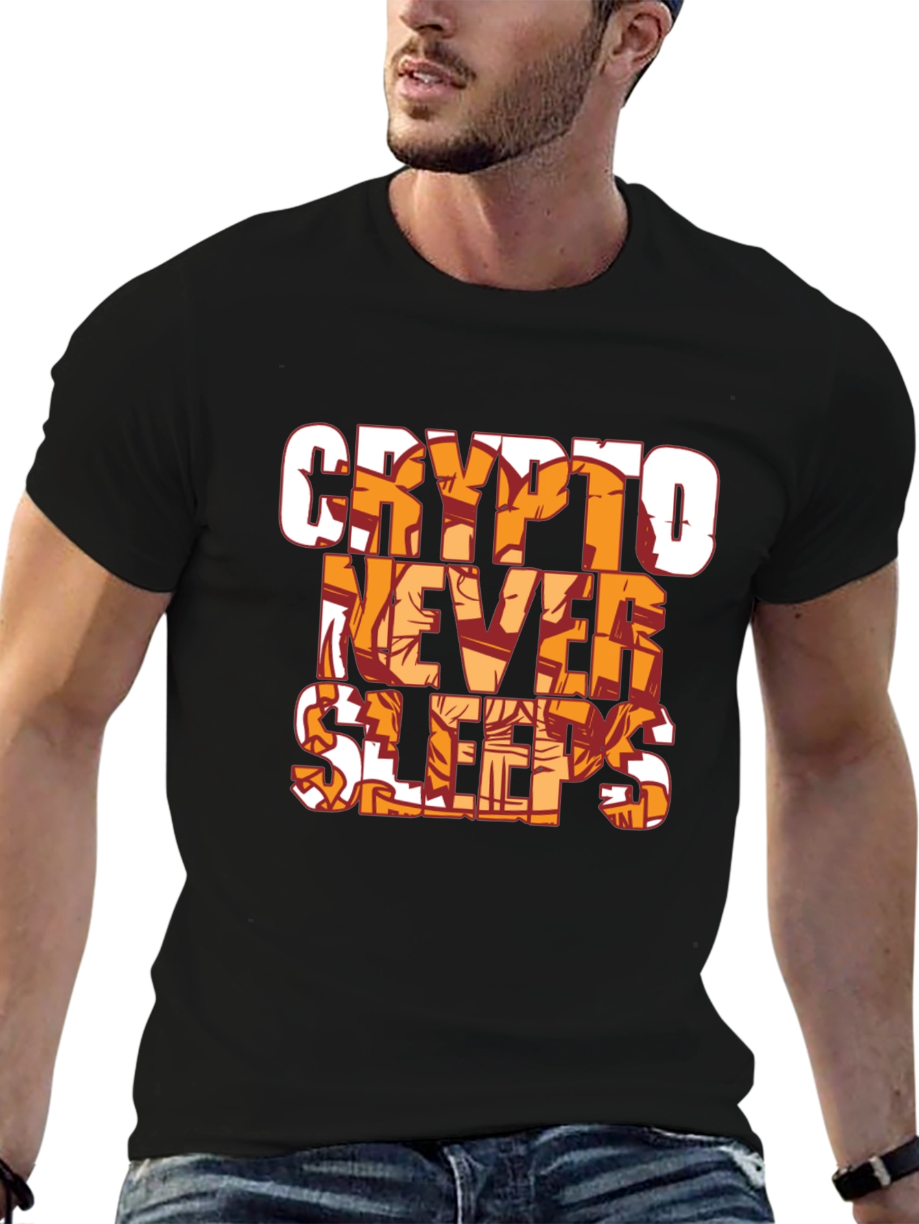 Crypto Never Sleeps Black T-Shirt