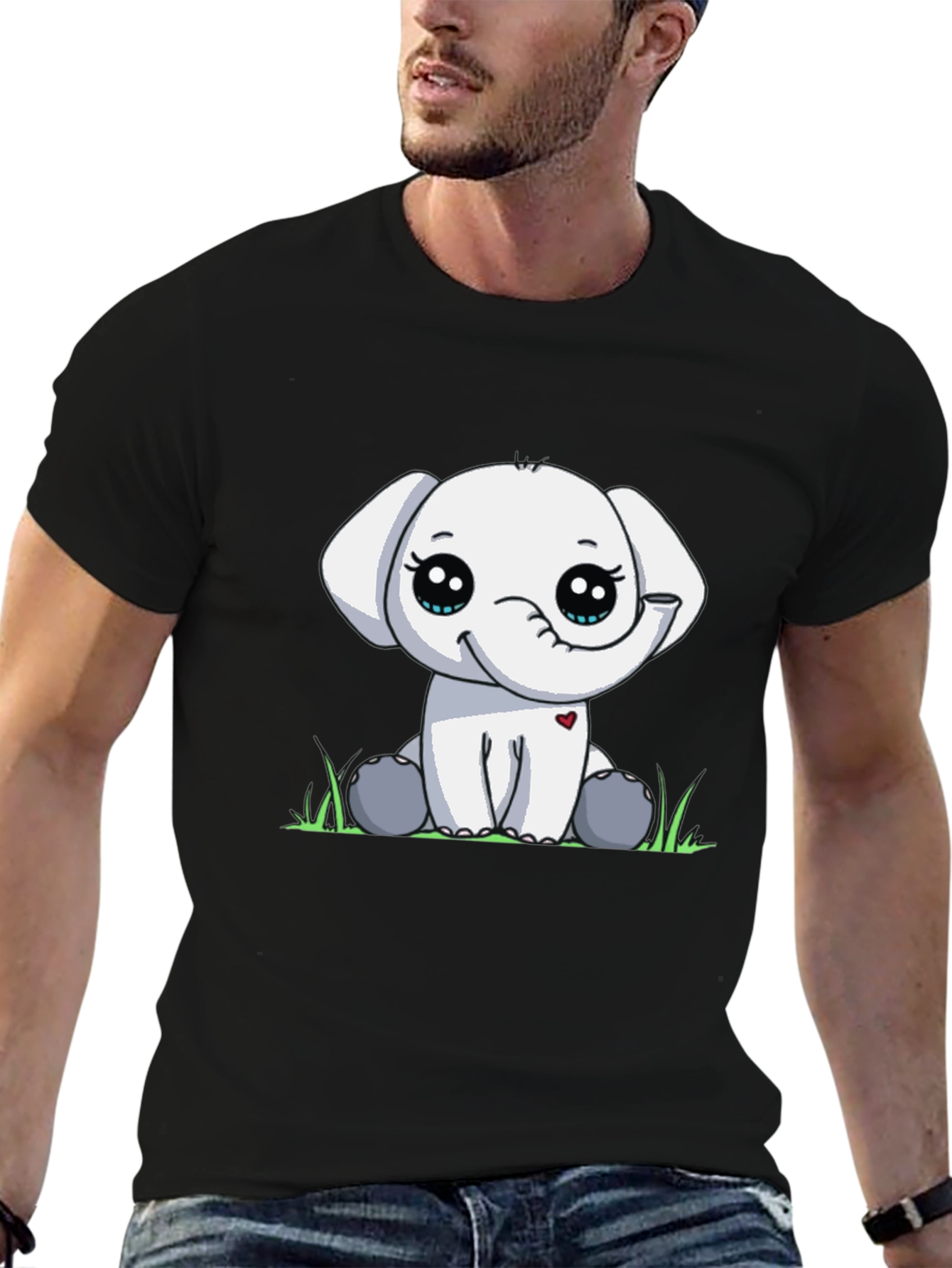 Cute Elephant Graphic Tee - Black Cotton T-Shirt