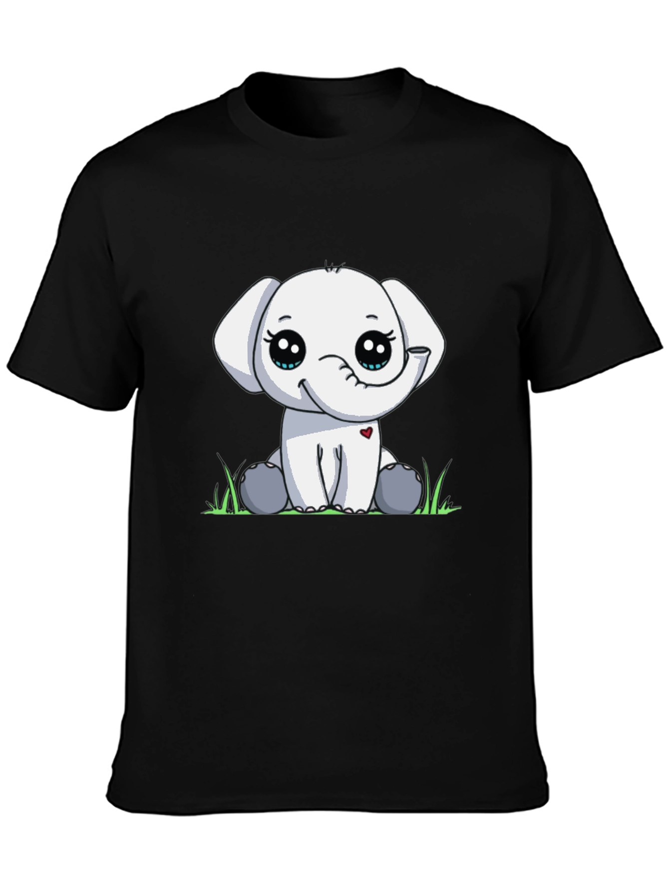 Cute Elephant Graphic Tee - Black Cotton T-Shirt