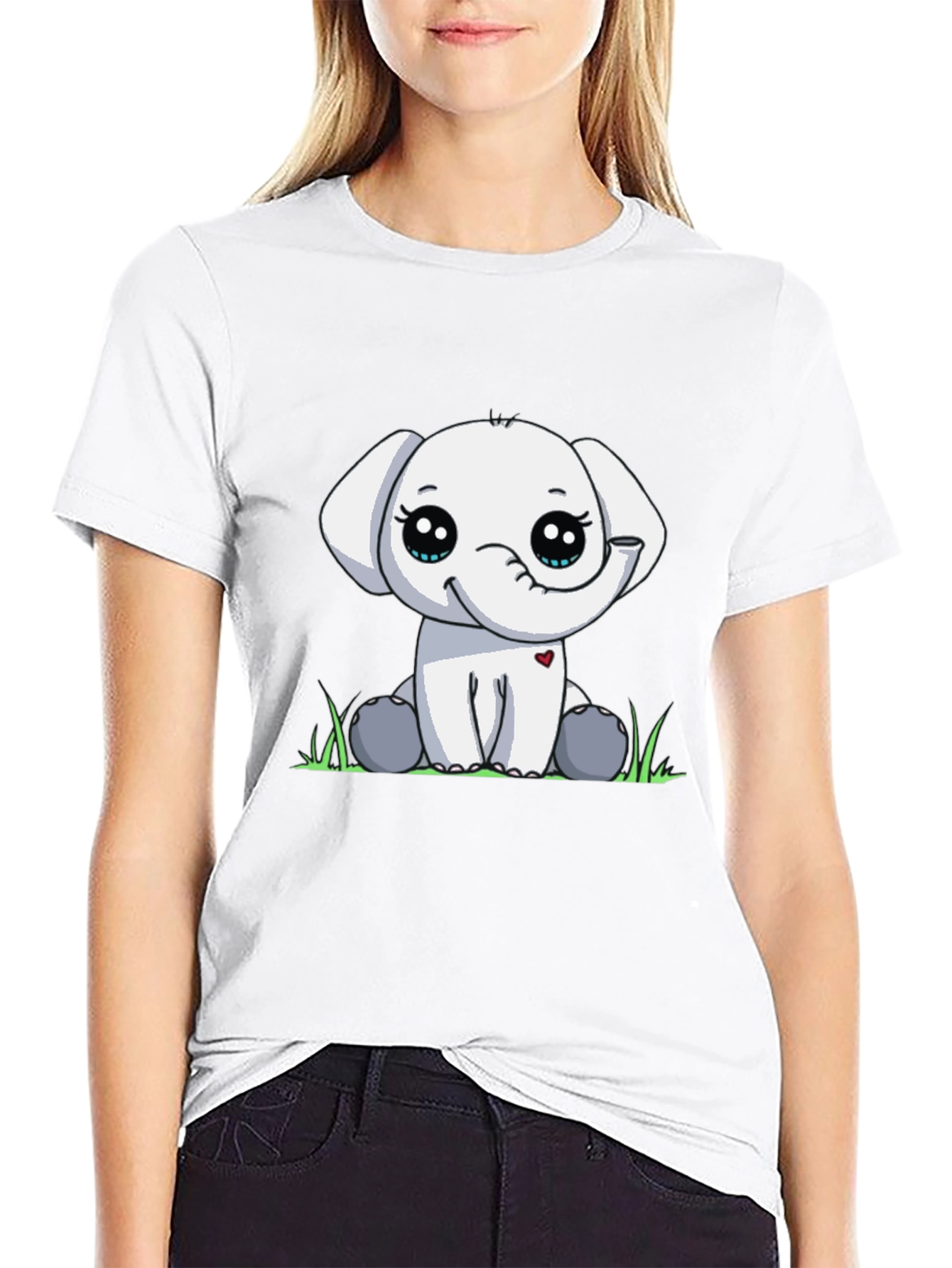 Cute Elephant Graphic Tee - Black Cotton T-Shirt