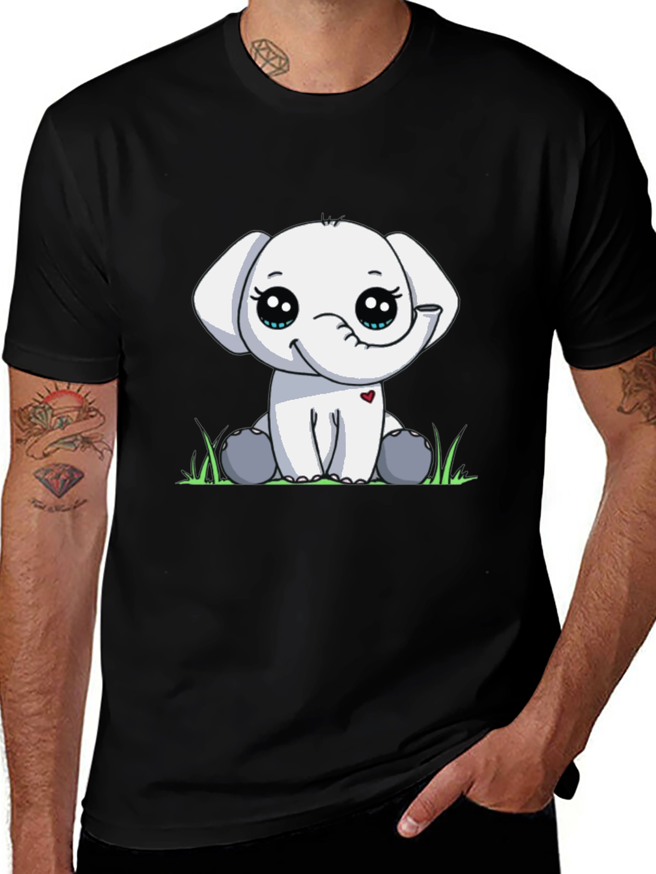 Cute Elephant Graphic Tee - Black Cotton T-Shirt