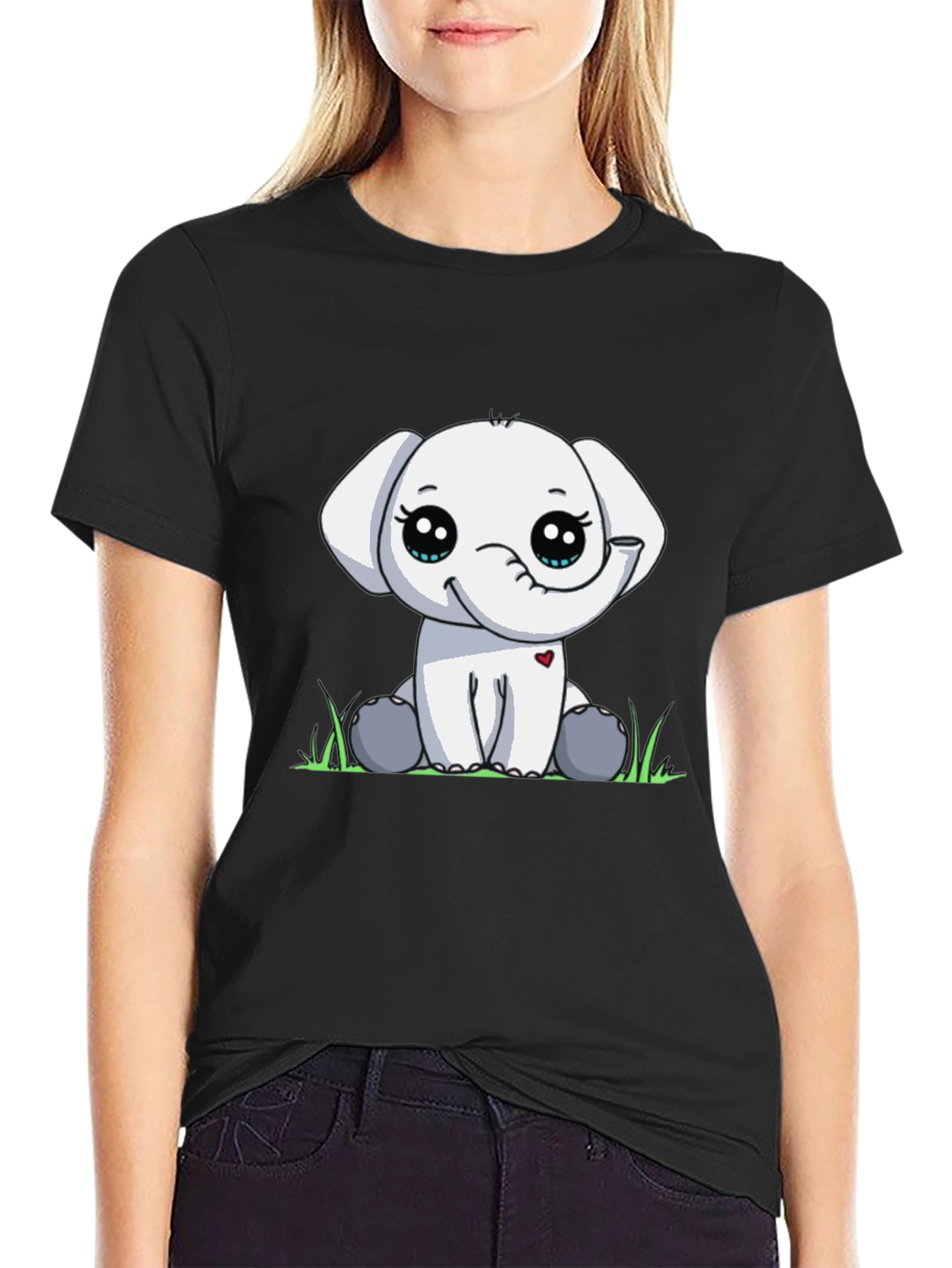 Cute Elephant Graphic Tee - Black Cotton T-Shirt