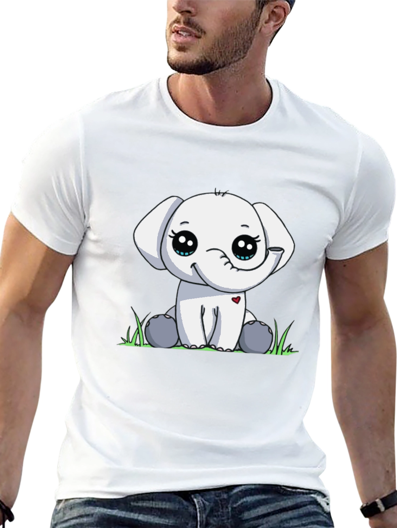 Cute Elephant Graphic Tee - Black Cotton T-Shirt