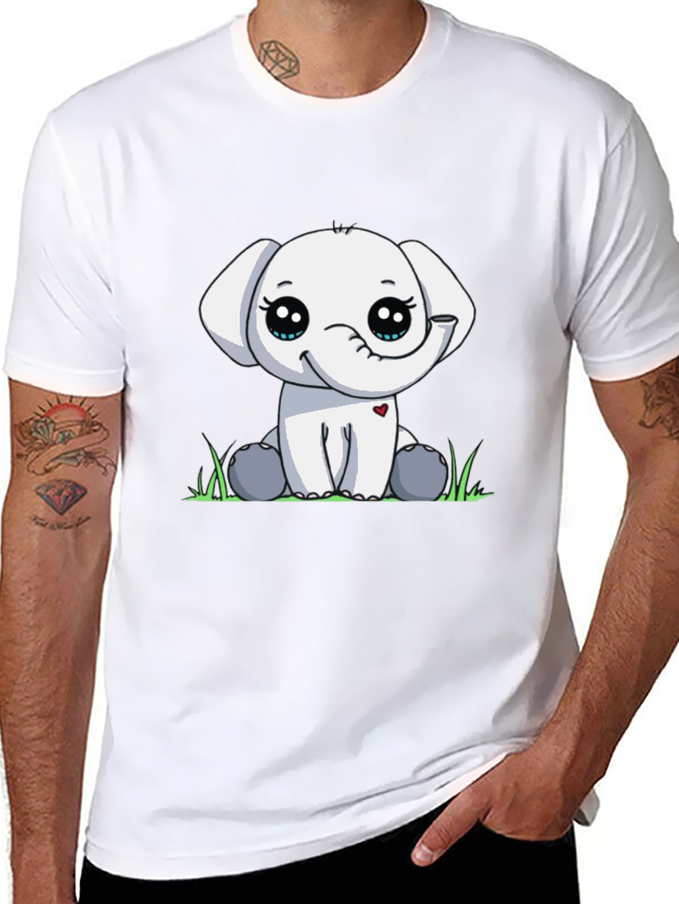 Cute Elephant Graphic Tee - Black Cotton T-Shirt