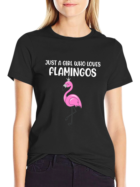 Girl Who Loves Flamingos Black T-Shirt