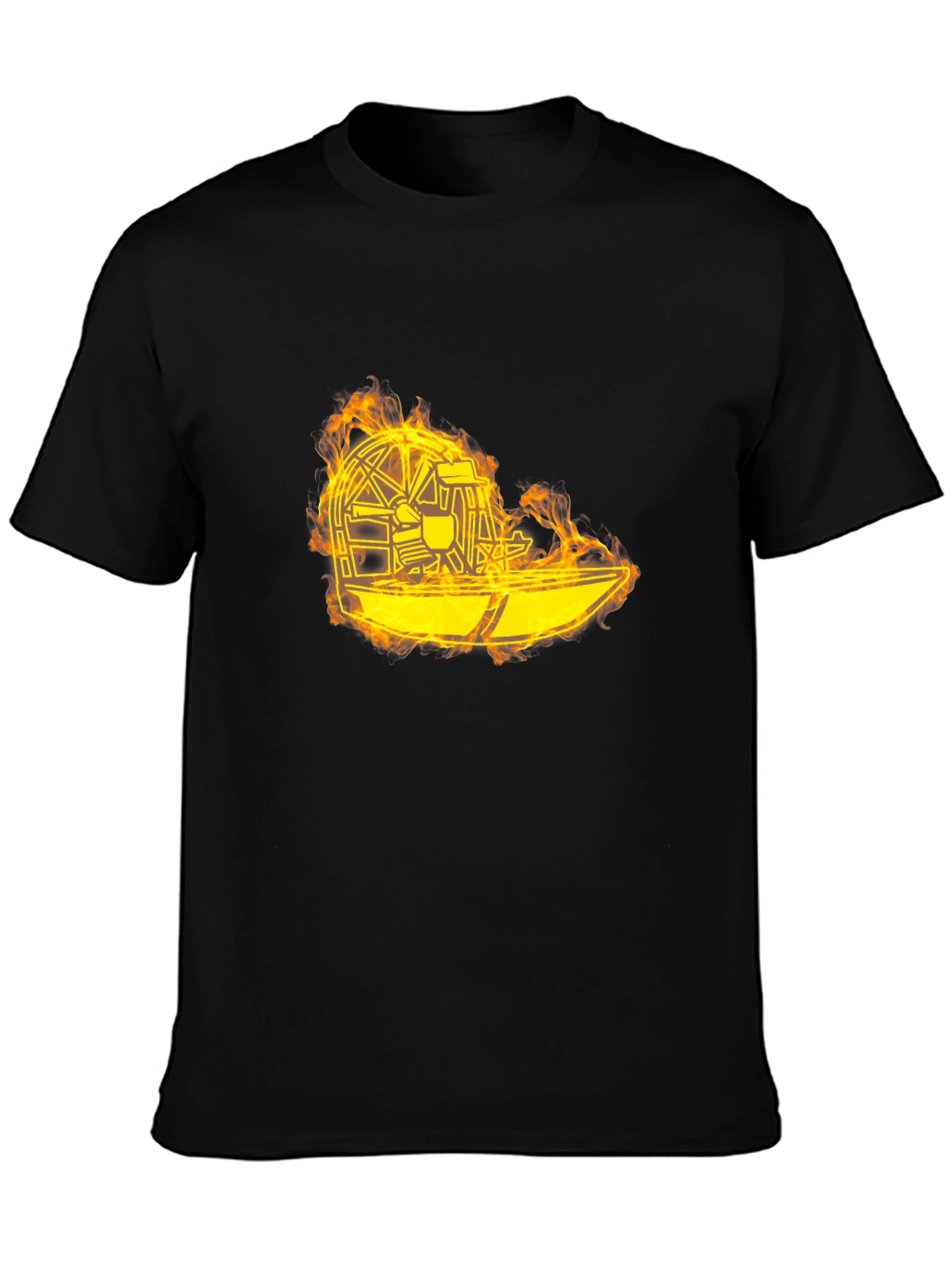 Flaming Airboat Graphic Tee - Black Cotton