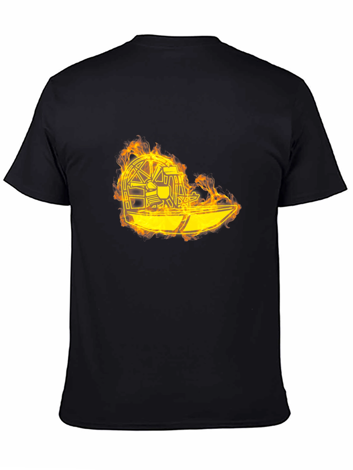 Flaming Airboat Graphic Tee - Black Cotton