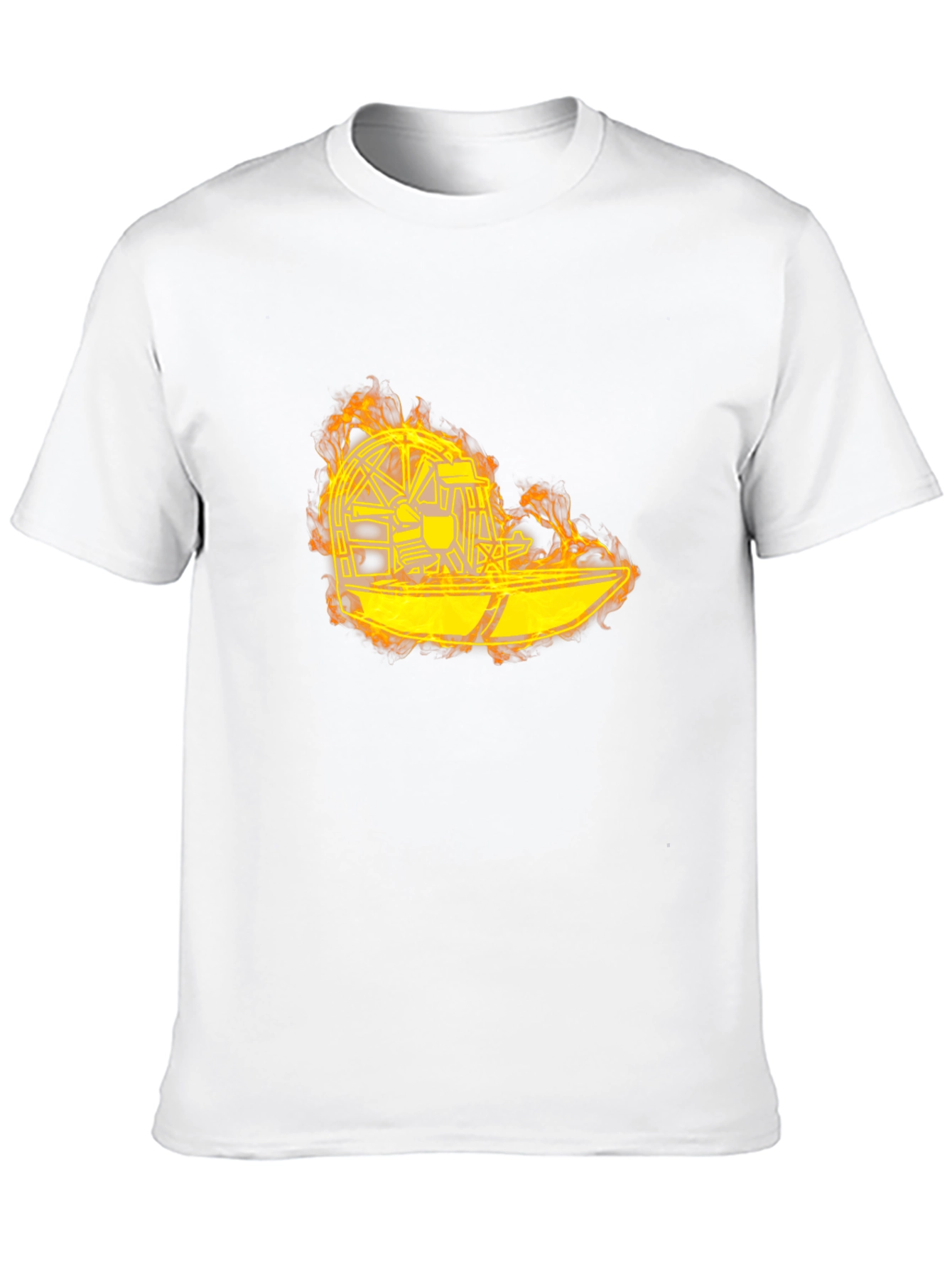 Flaming Airboat Graphic Tee - Black Cotton