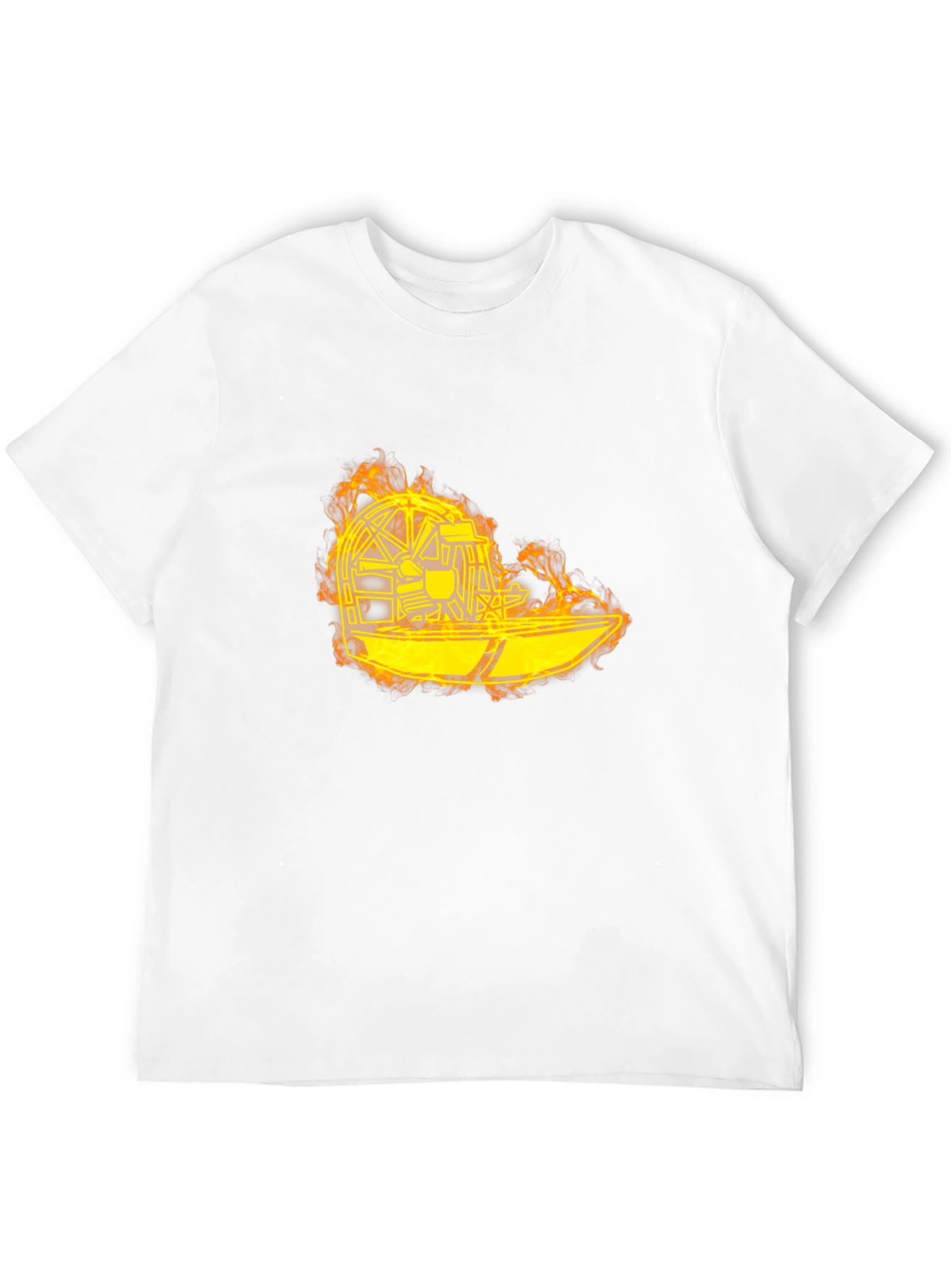 Flaming Airboat Graphic Tee - Black Cotton