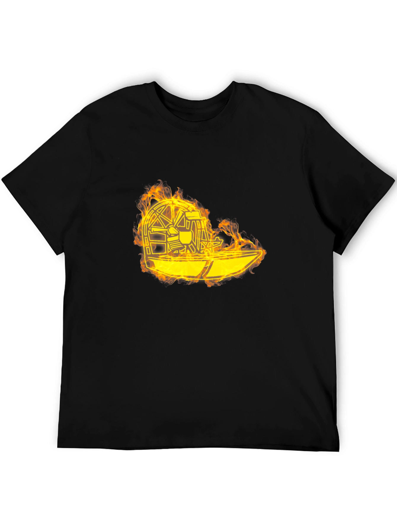 Flaming Airboat Graphic Tee - Black Cotton