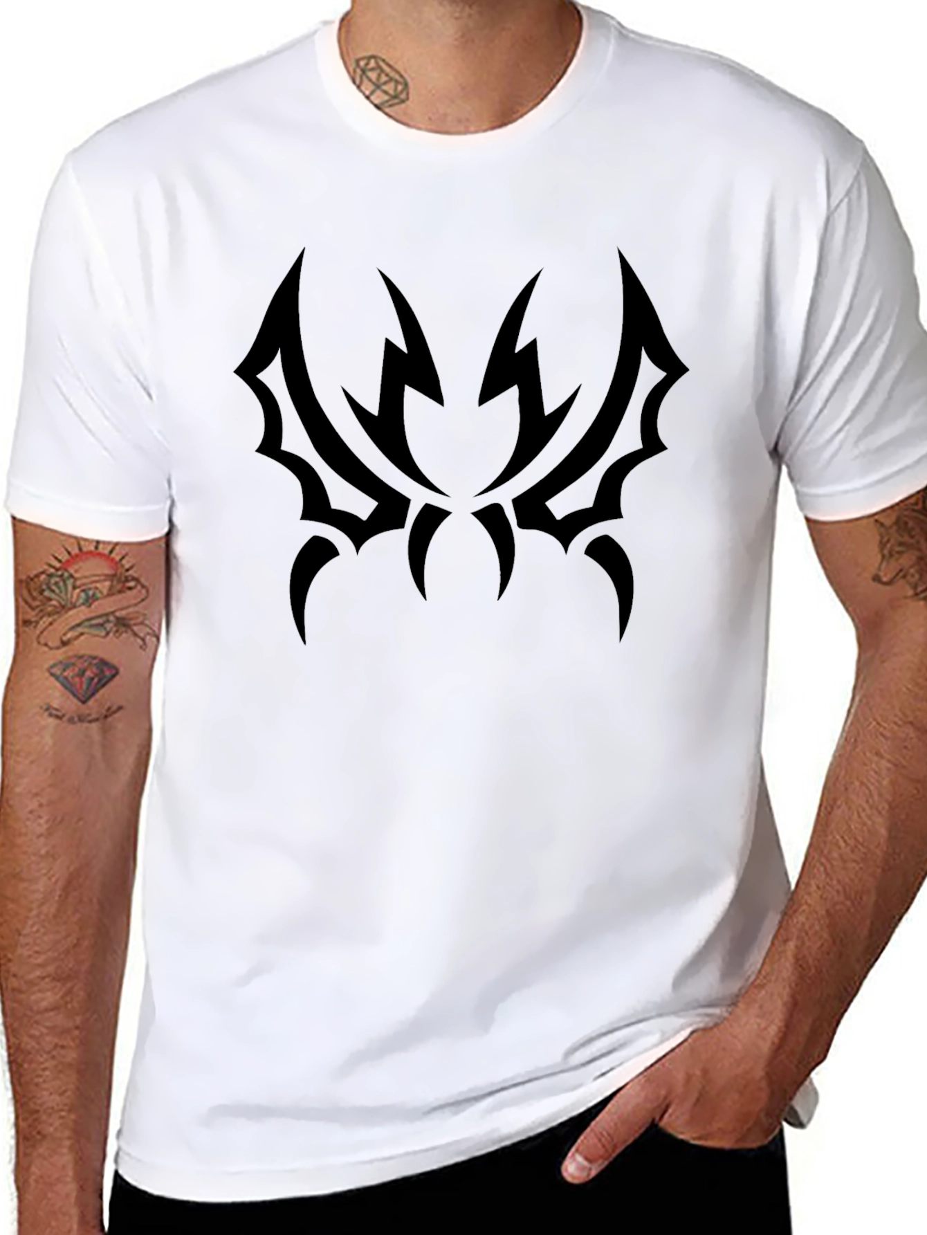 Edgy Black T-Shirt with Tribal Design