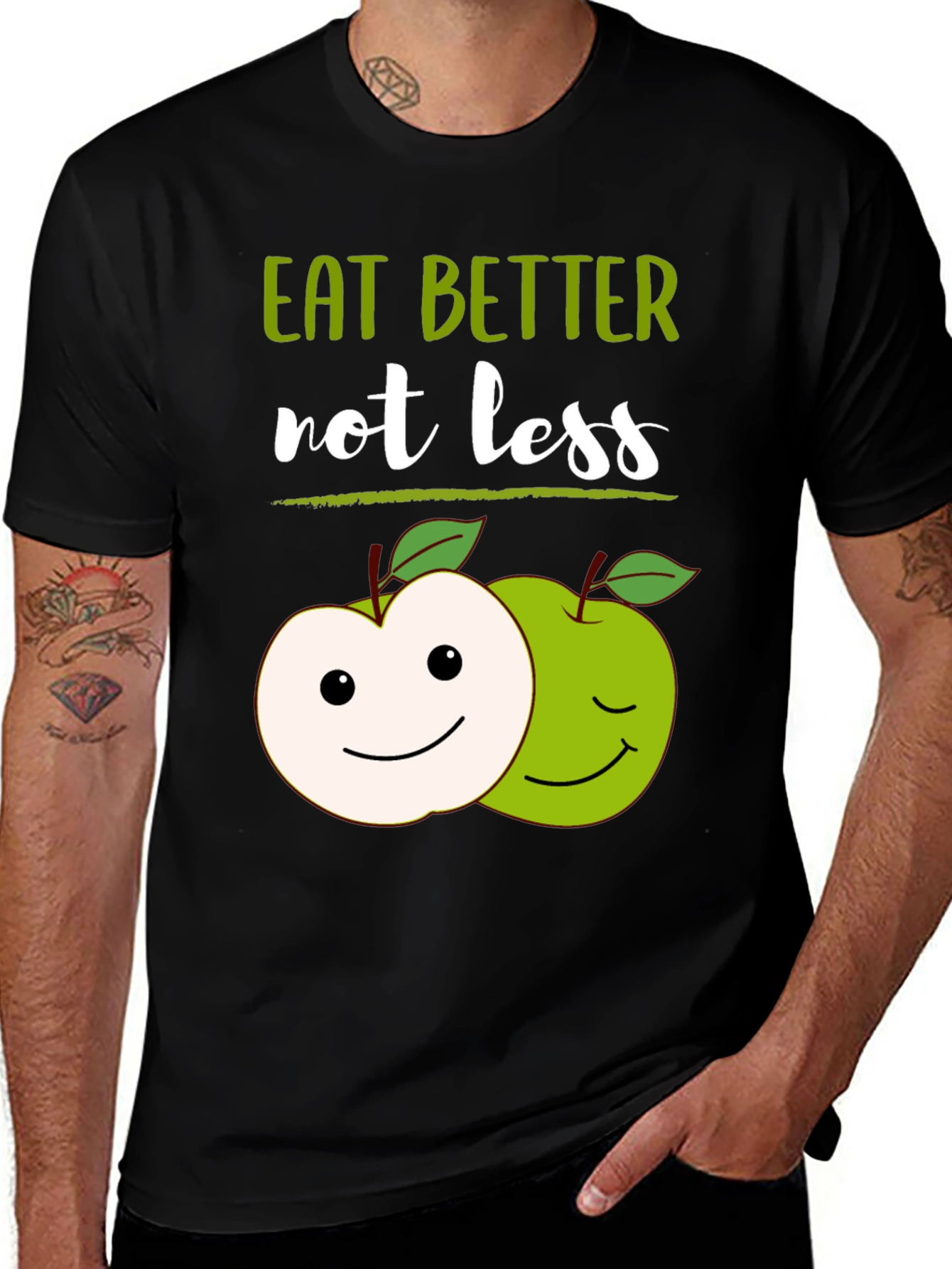 Eat Better Not Less T-Shirt with Apple Graphic