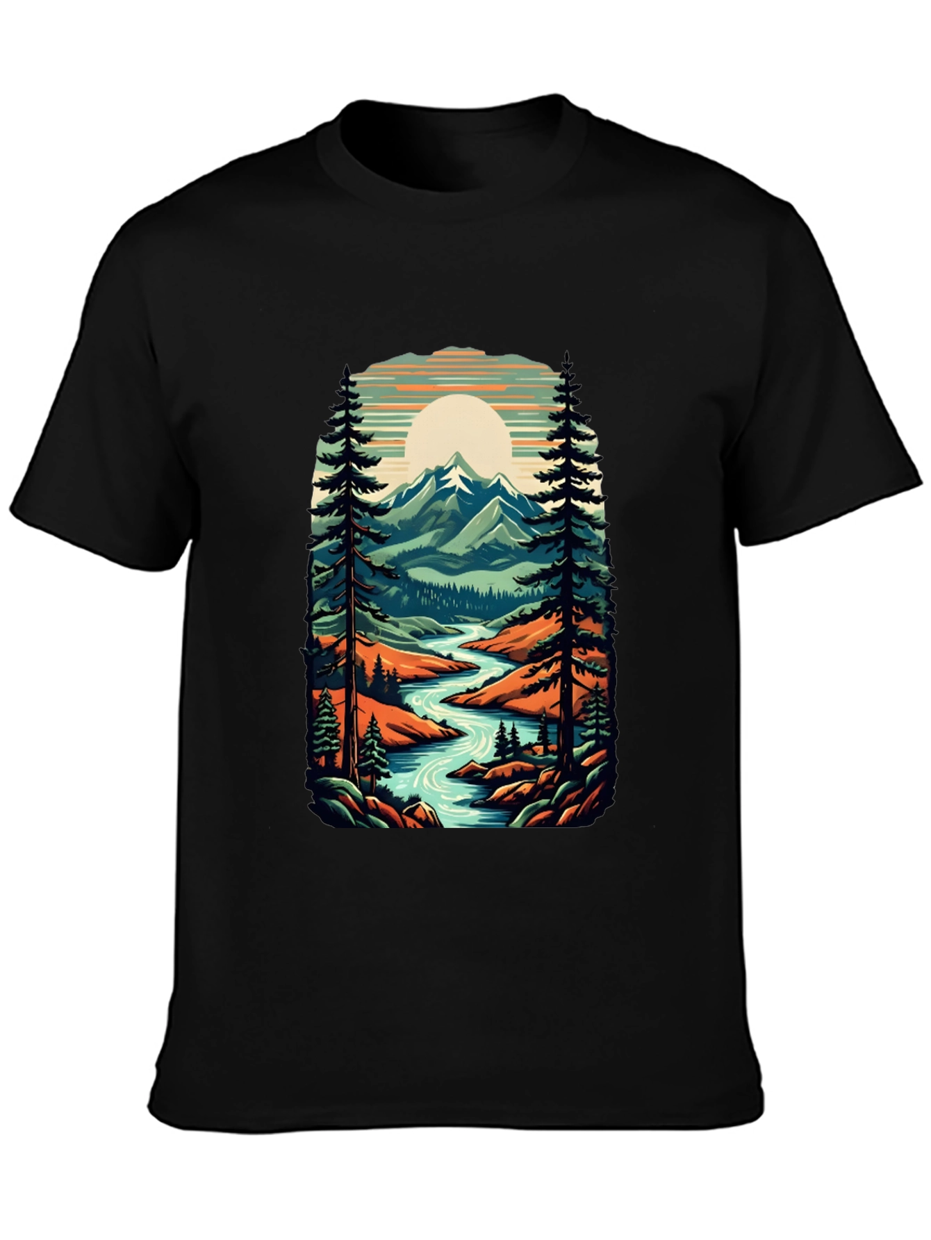 Nature Graphic Tee - River Mountain Scene