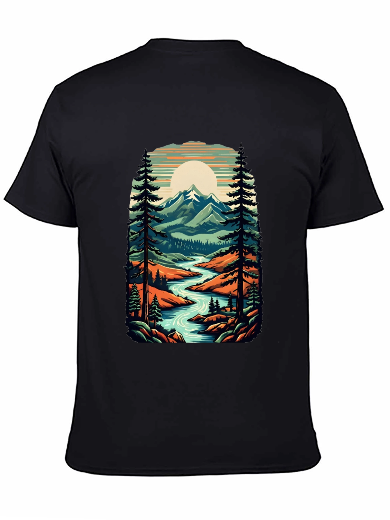 Nature Graphic Tee - River Mountain Scene