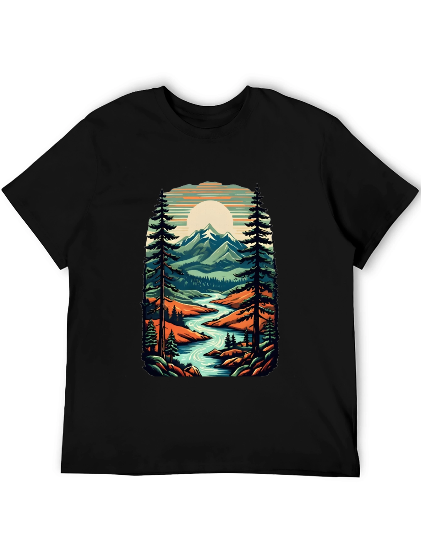 Nature Graphic Tee - River Mountain Scene