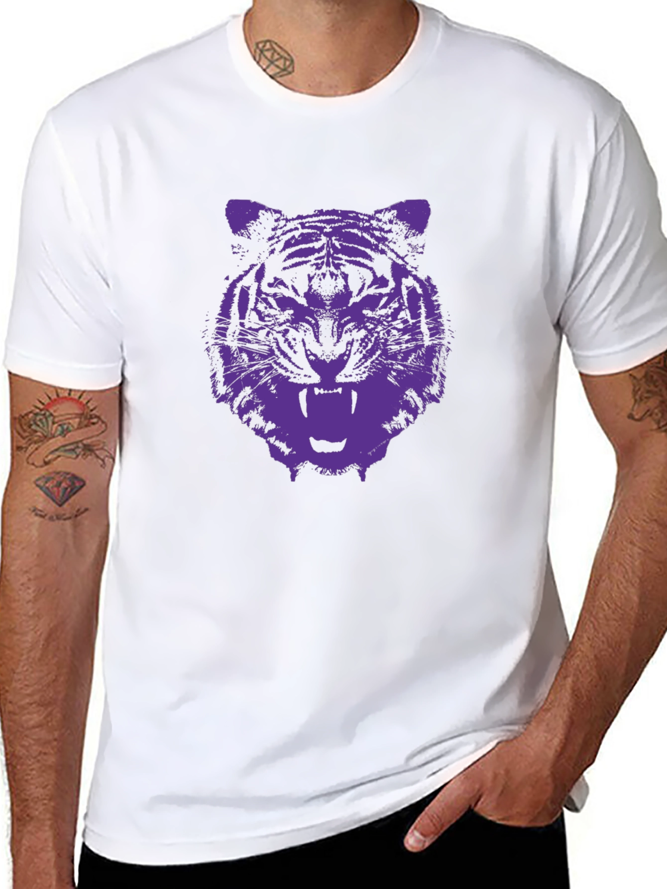 Tiger Graphic Tee - Black Cotton T-Shirt