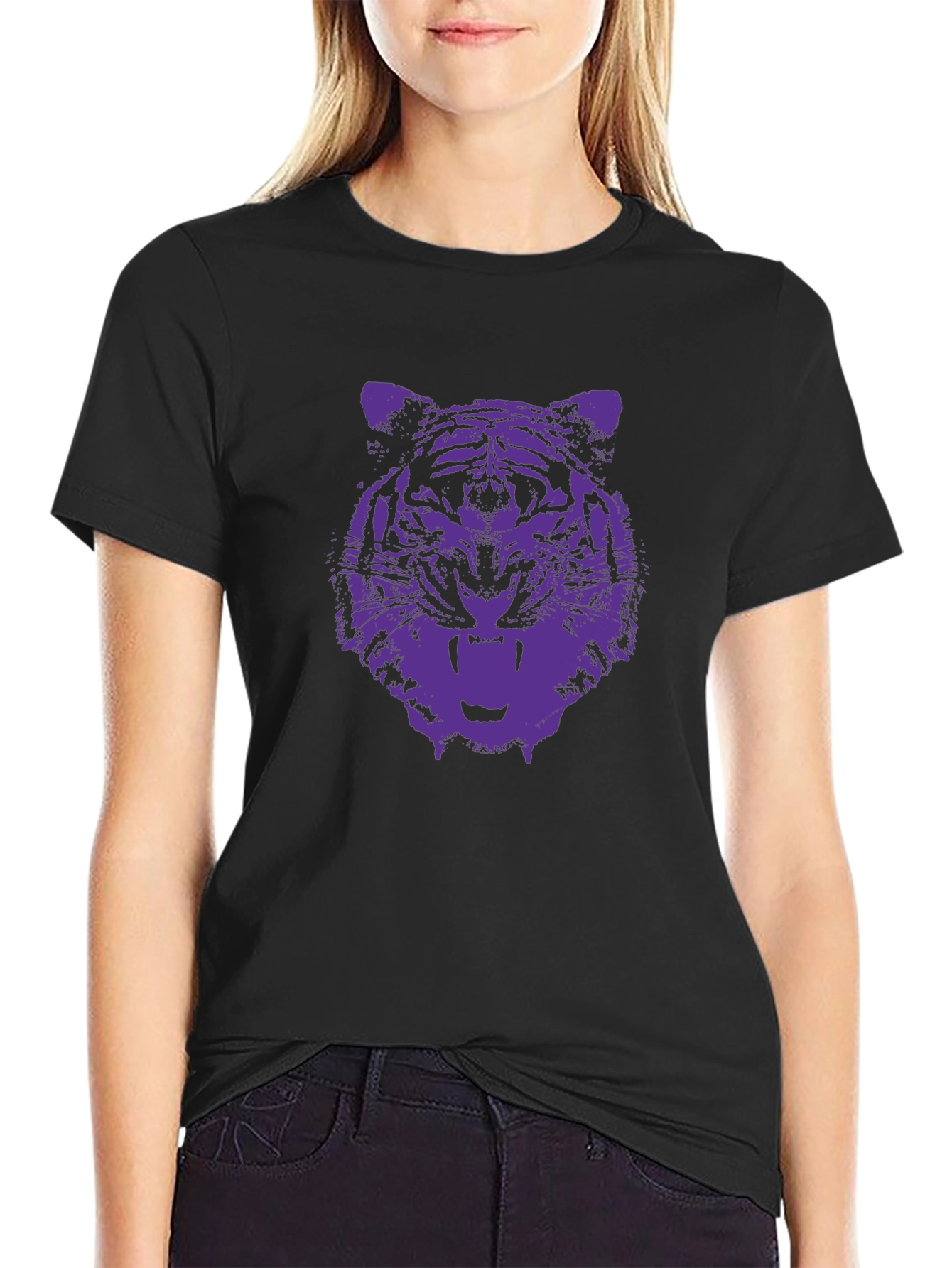 Tiger Graphic Tee - Black Cotton T-Shirt