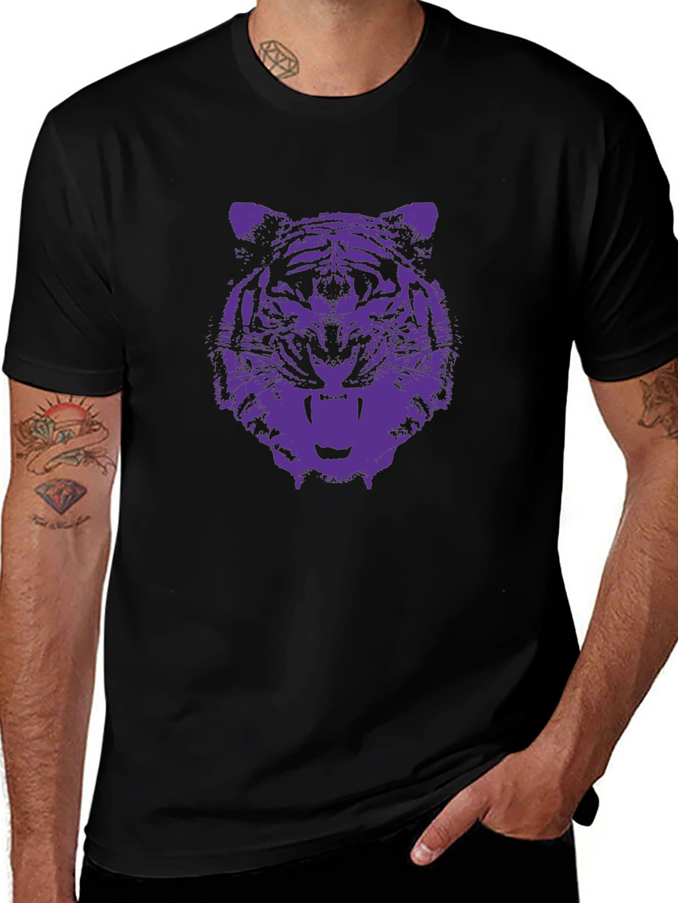 Tiger Graphic Tee - Black Cotton T-Shirt