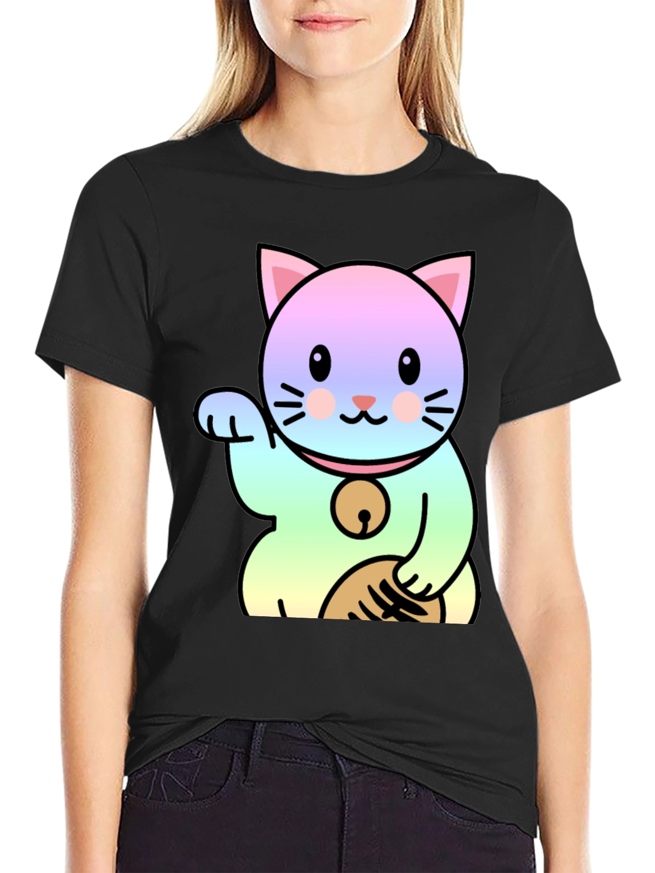 Lucky Cat Graphic Tee - Kawaii Style