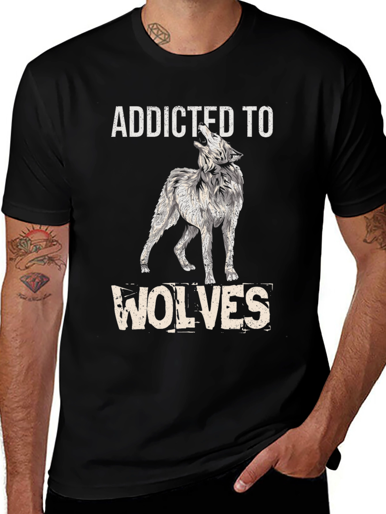 Addicted To Wolves Graphic Tee - Black Cotton Blend