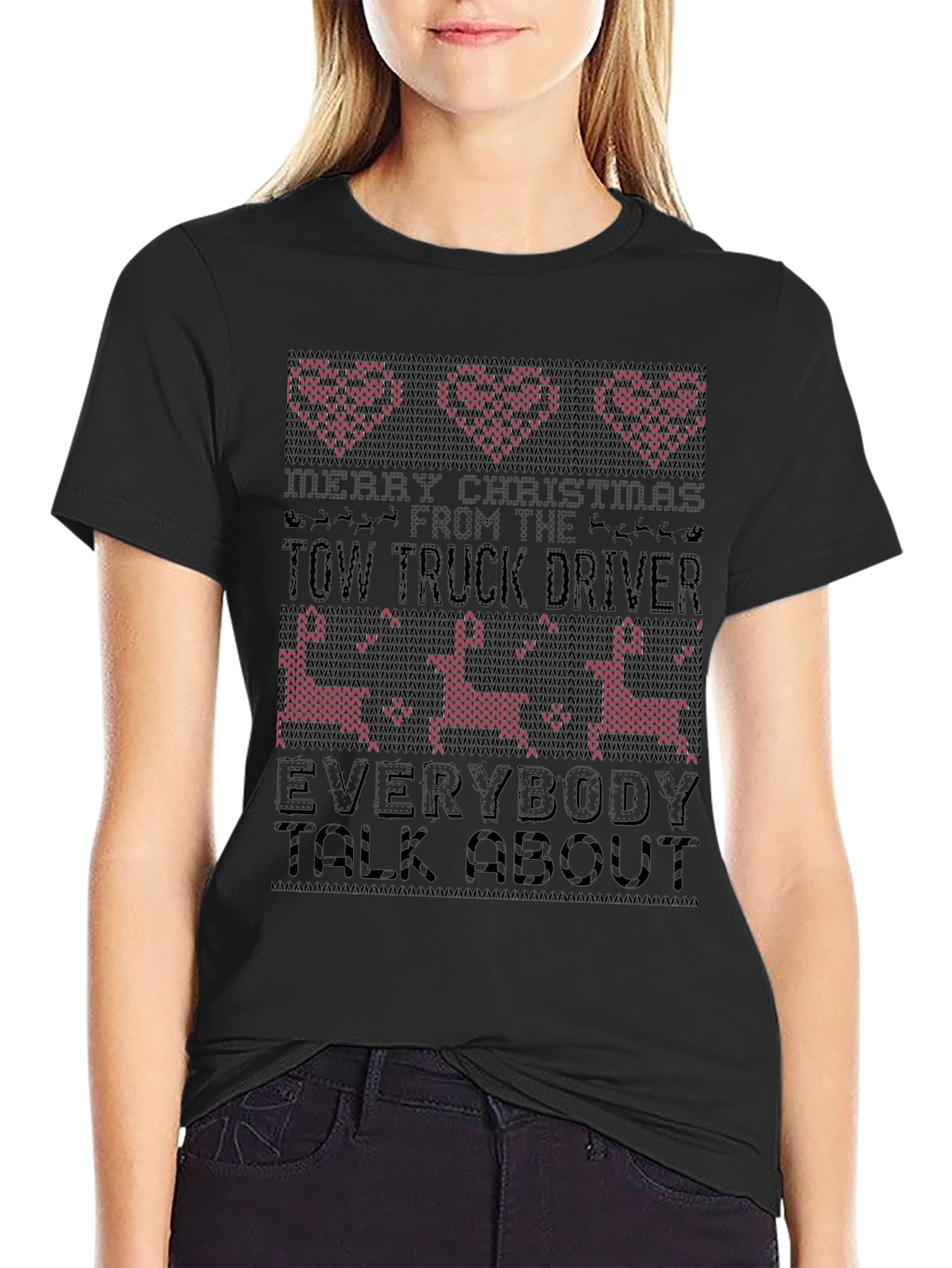 Funny Tow Truck Driver Christmas Ugly Sweater T-Shirt