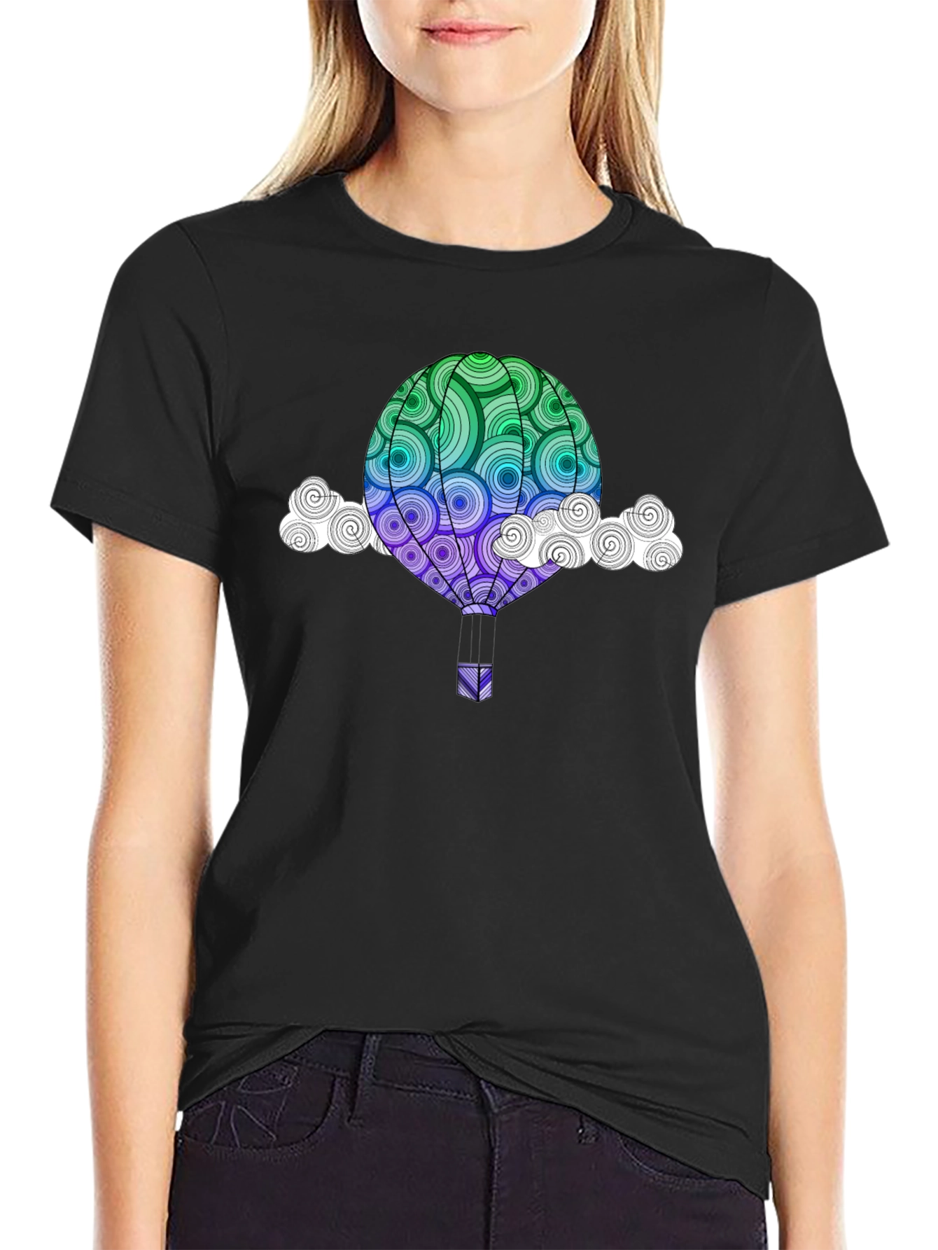 Hot Air Balloon Graphic Tee - Mens Black T-Shirt