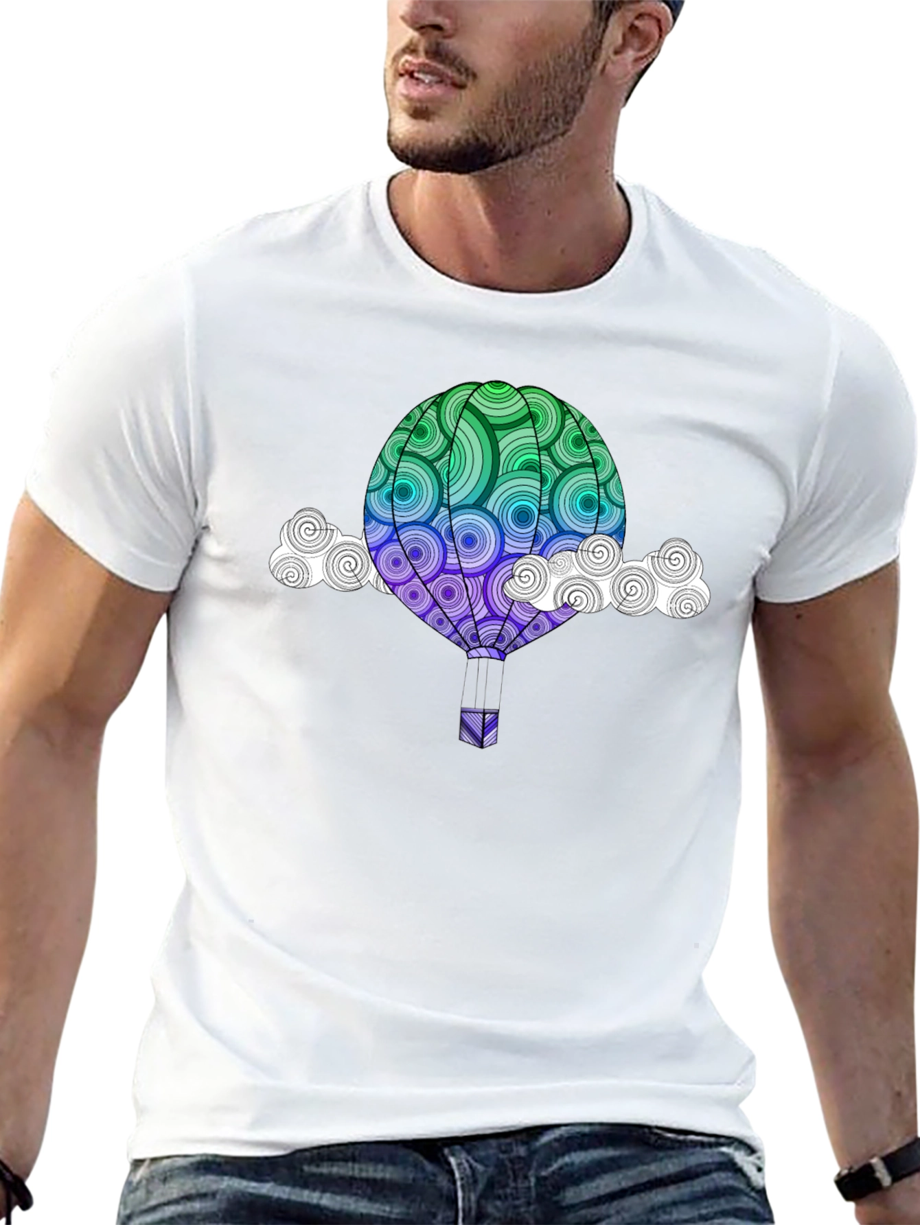 Hot Air Balloon Graphic Tee - Mens Black T-Shirt